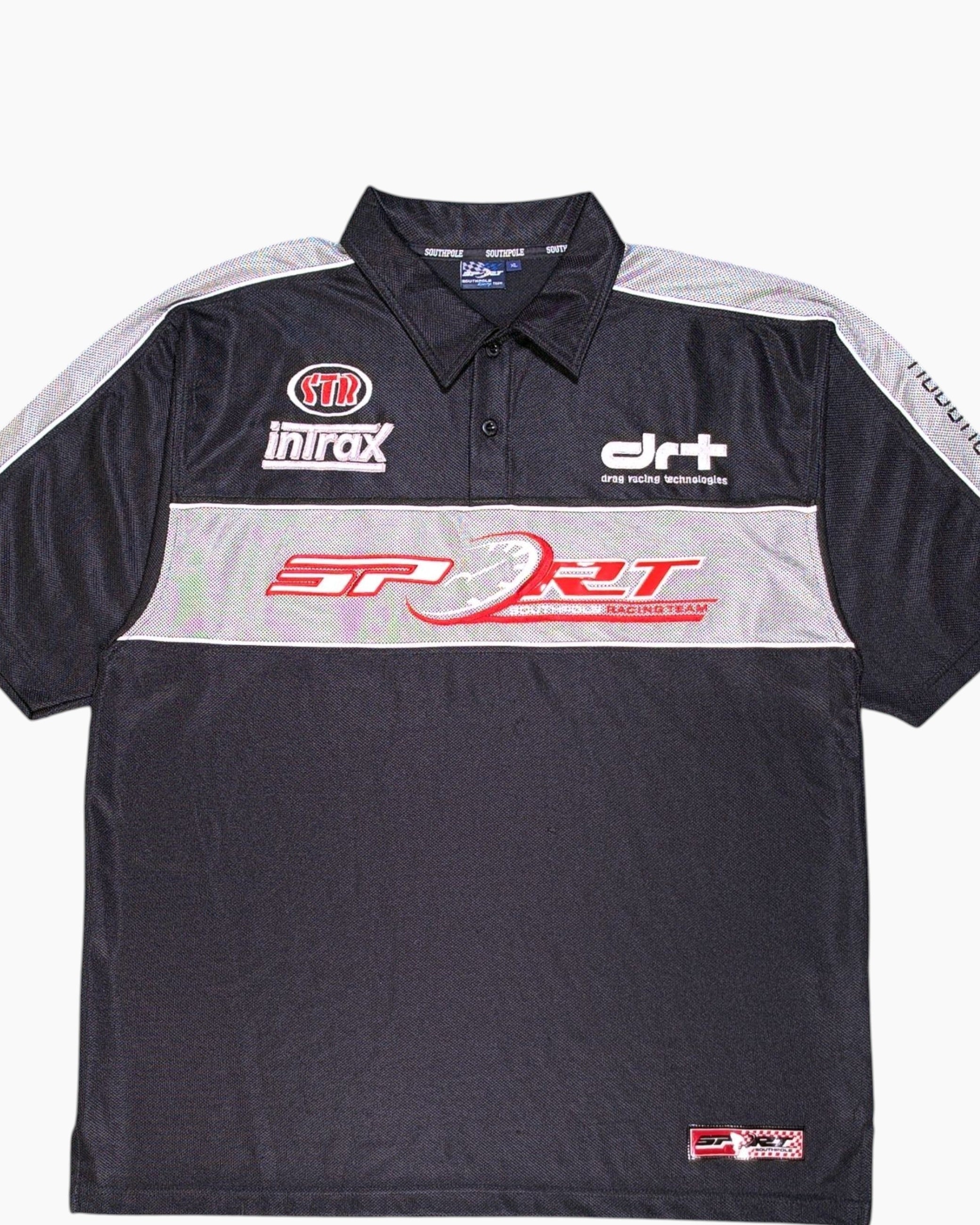 Front-detail-1 Vintage Y2K Southpole Racing Team Polo Shirt – Black Contrast Panels