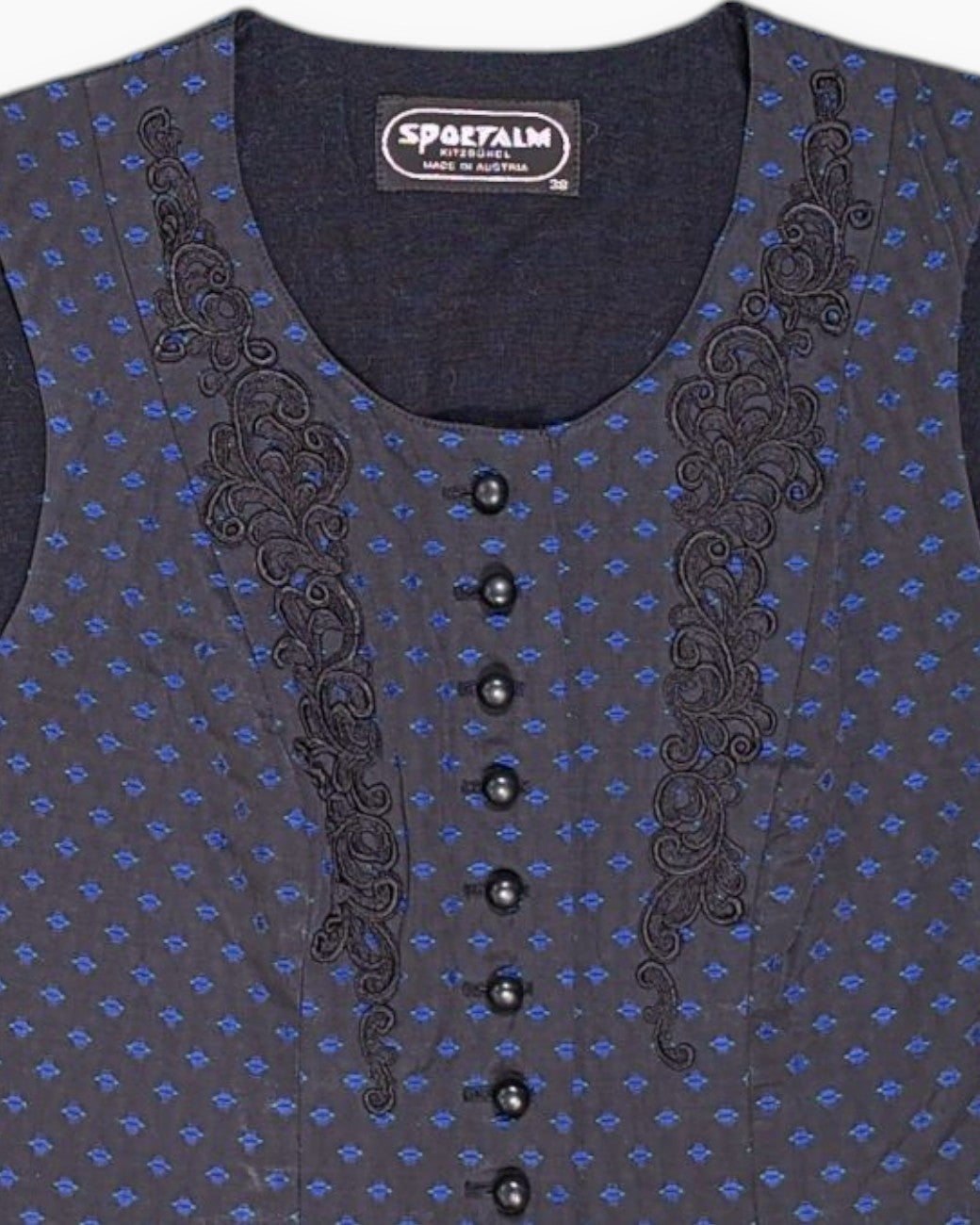 Front-detail-1 Vintage 80s/90s Sportalm Vest – Navy with Embroidered Soutache