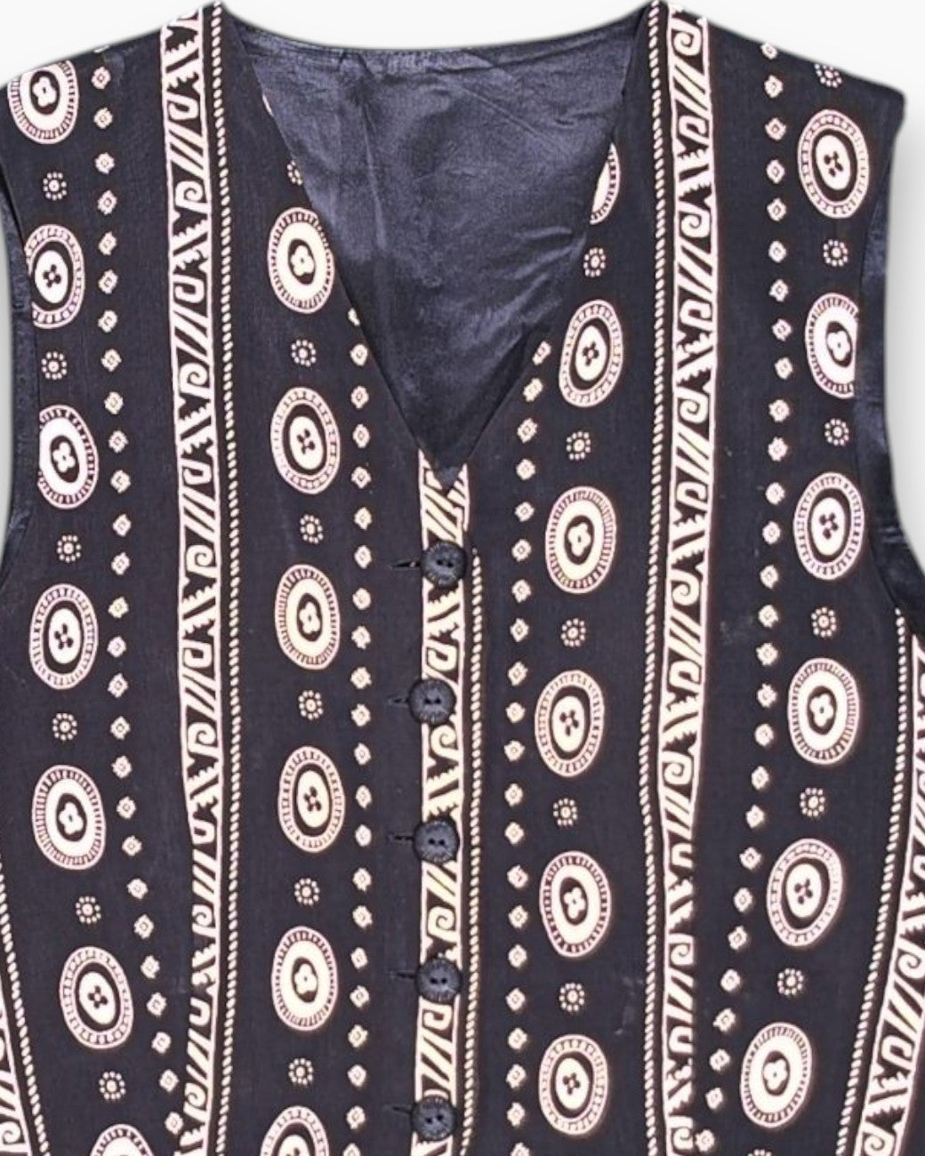 Front-detail-1 Vintage 90s St Michael Vest Top – Black Printed Front Panel