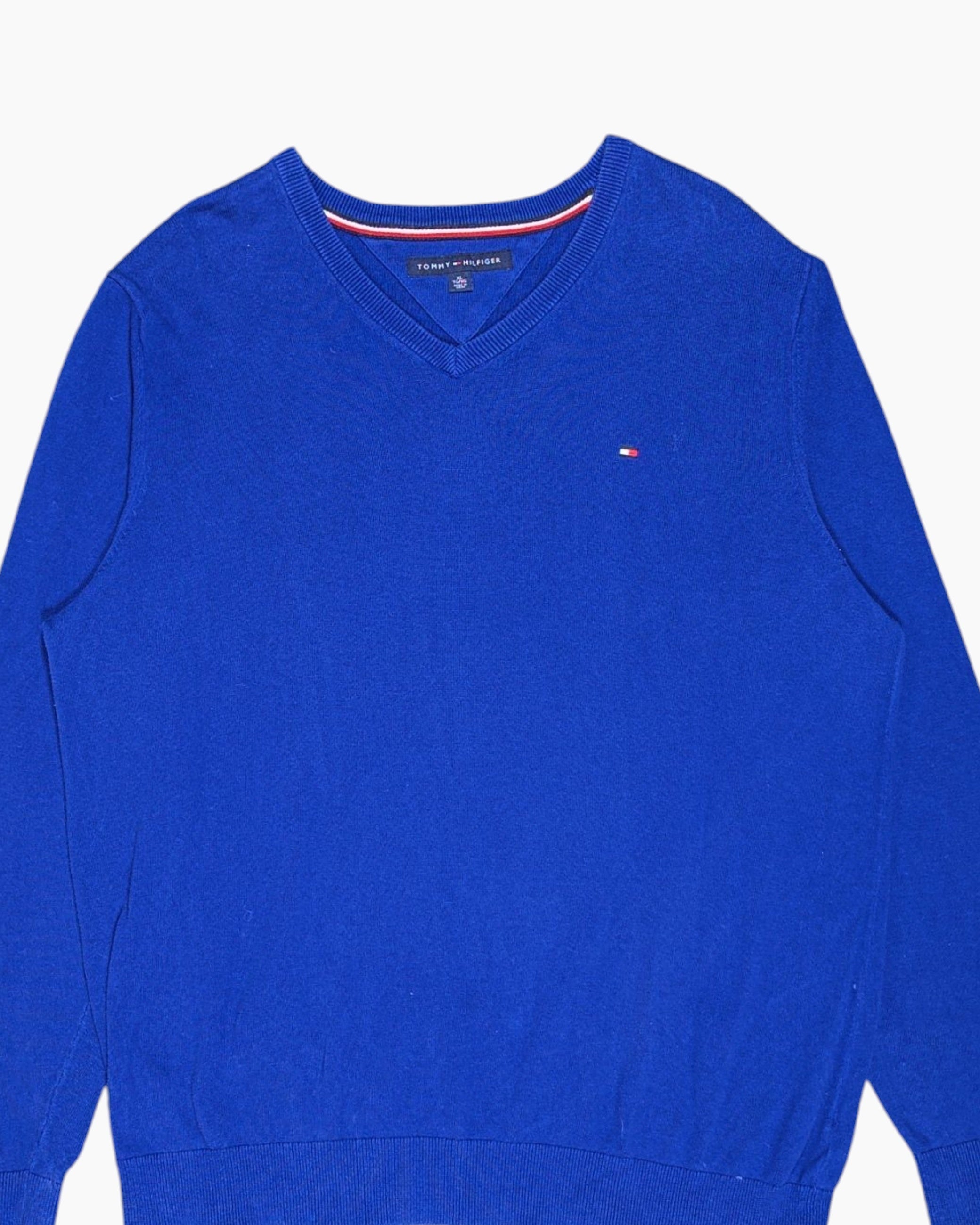 Front Detail 1 Pre-owned Tommy Hilfiger Pullover Sweater – Blue V-neck (XL)