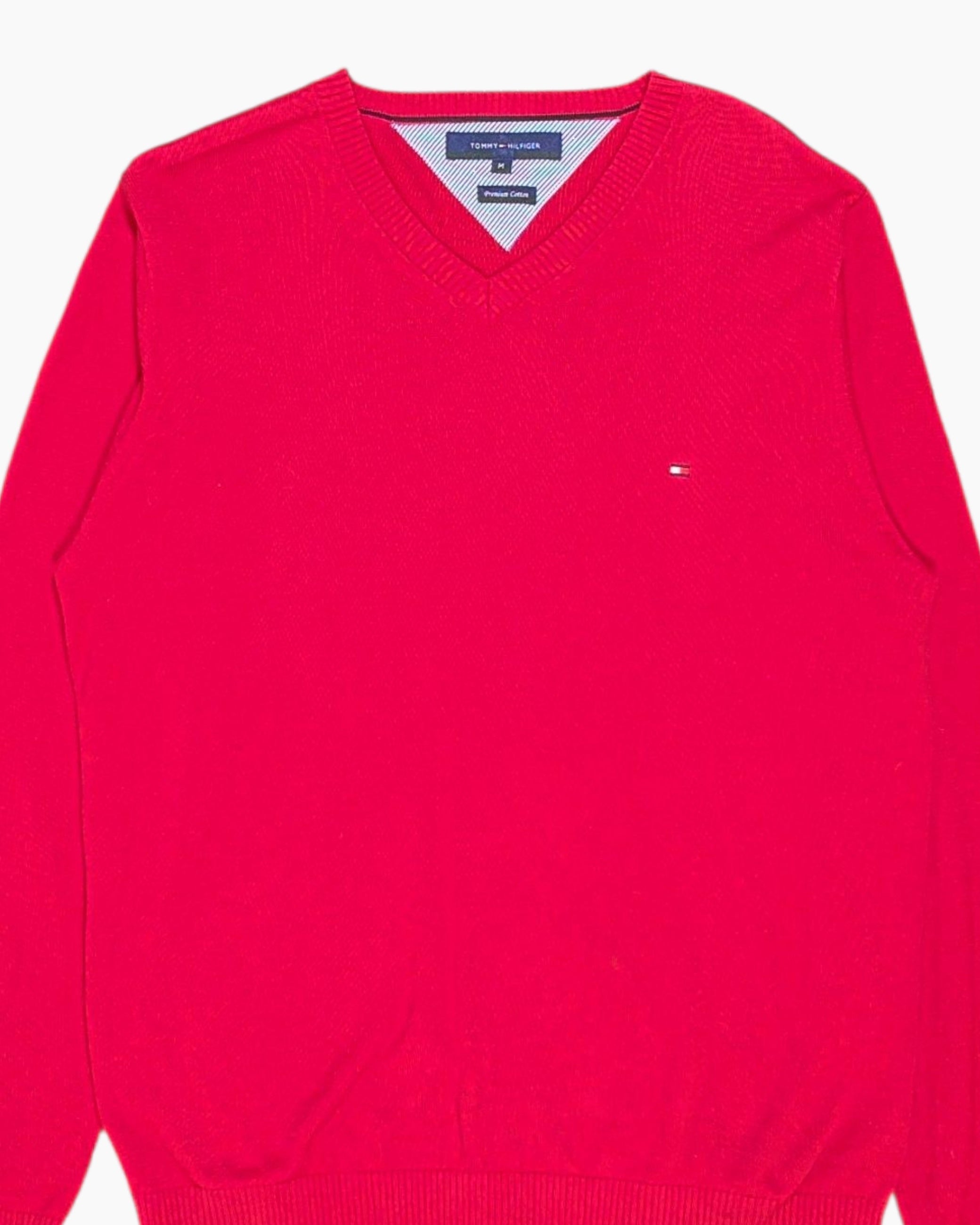 Front-detail-1 Pre-owned Tommy Hilfiger Pullover Sweater – Red V‑Neck