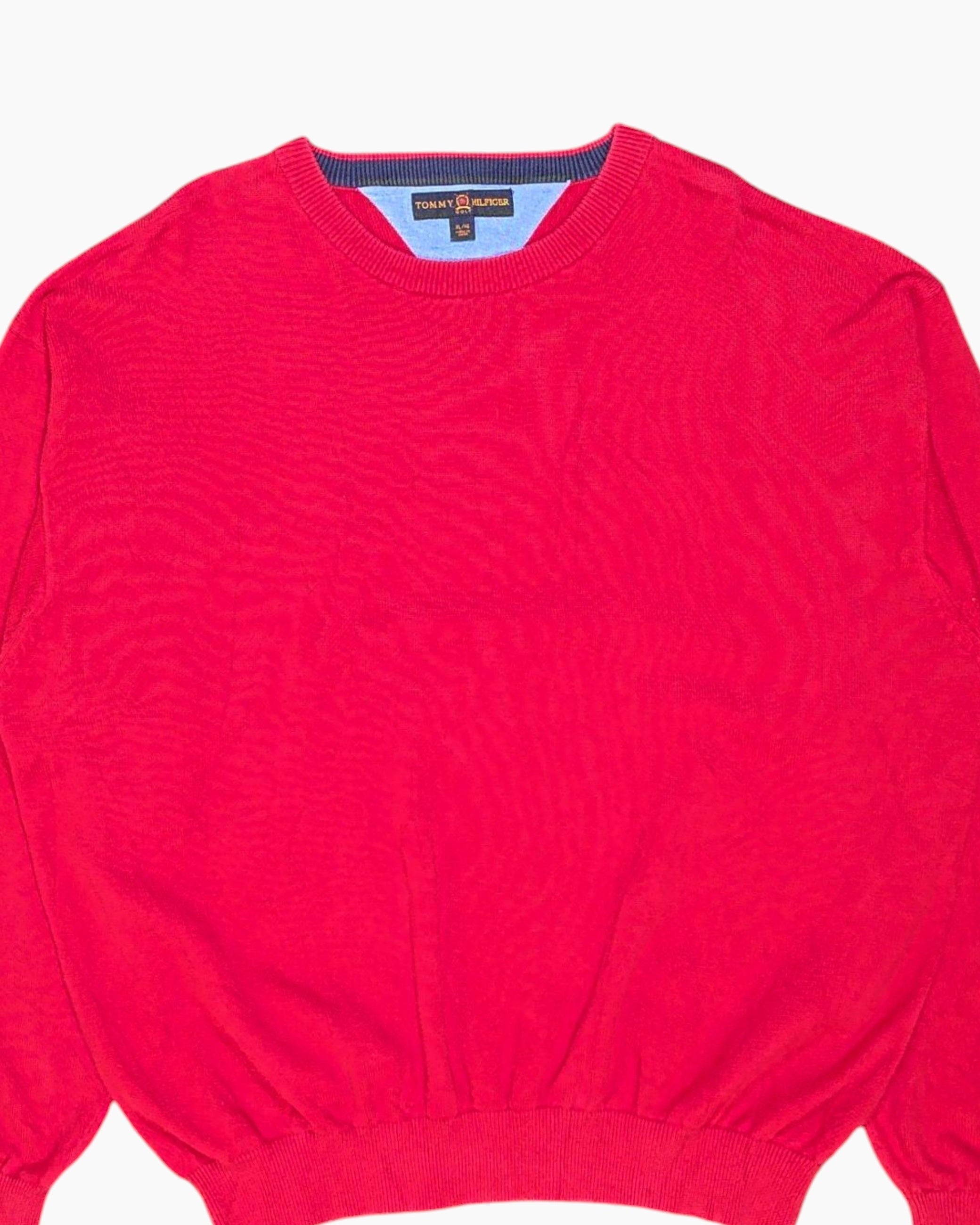 Front-detail-1 Vintage 90s Tommy Hilfiger Pullover Sweater – Red Crest Golf