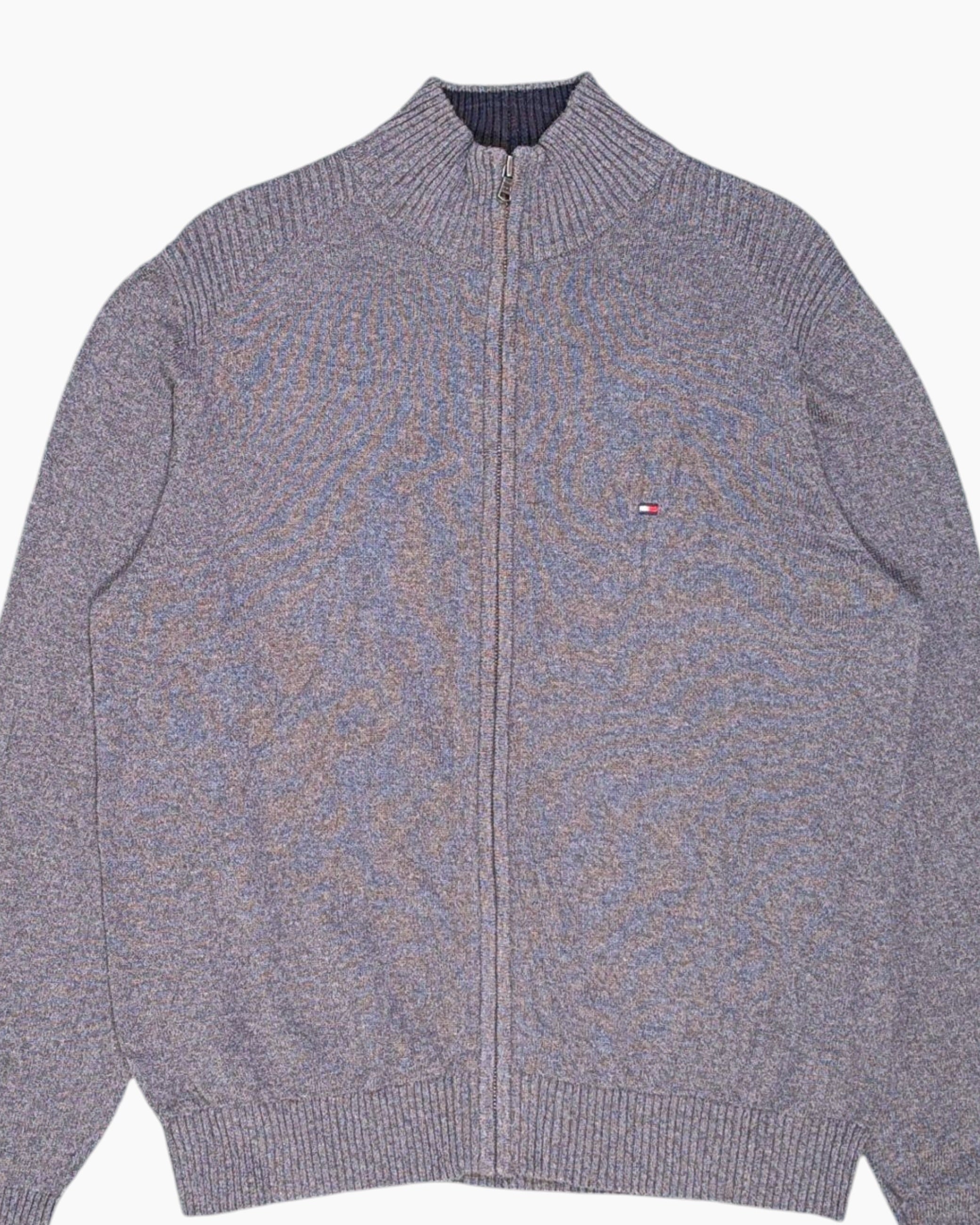 Front-detail-1 Pre-owned TOMMY HILFIGER Zip Cardigan Sweater – Gray Ribbed Logo