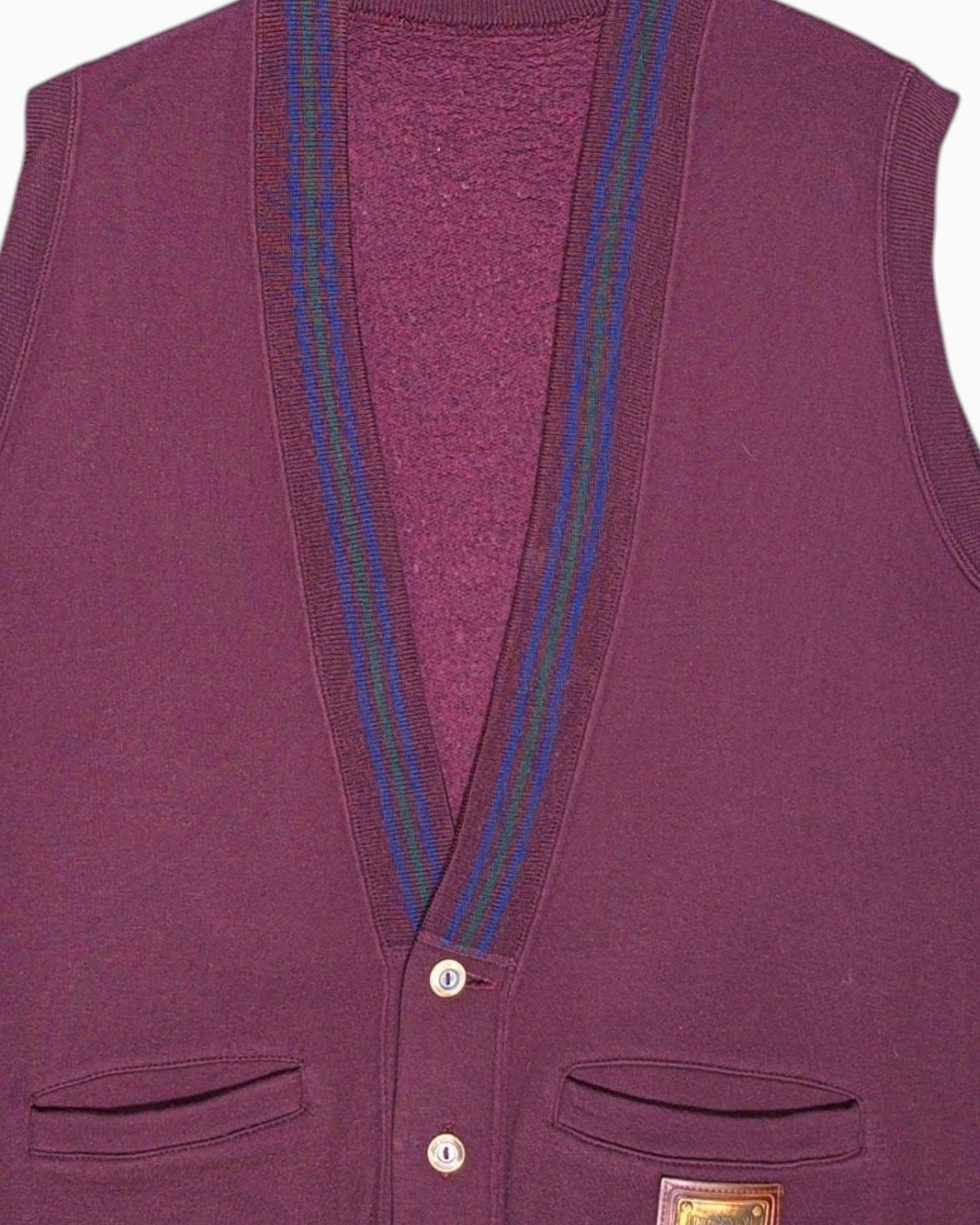 Front-detail-1 Vintage 80s/90s UNITED COTTON Button-front Vest – Purple Contrast Stripe