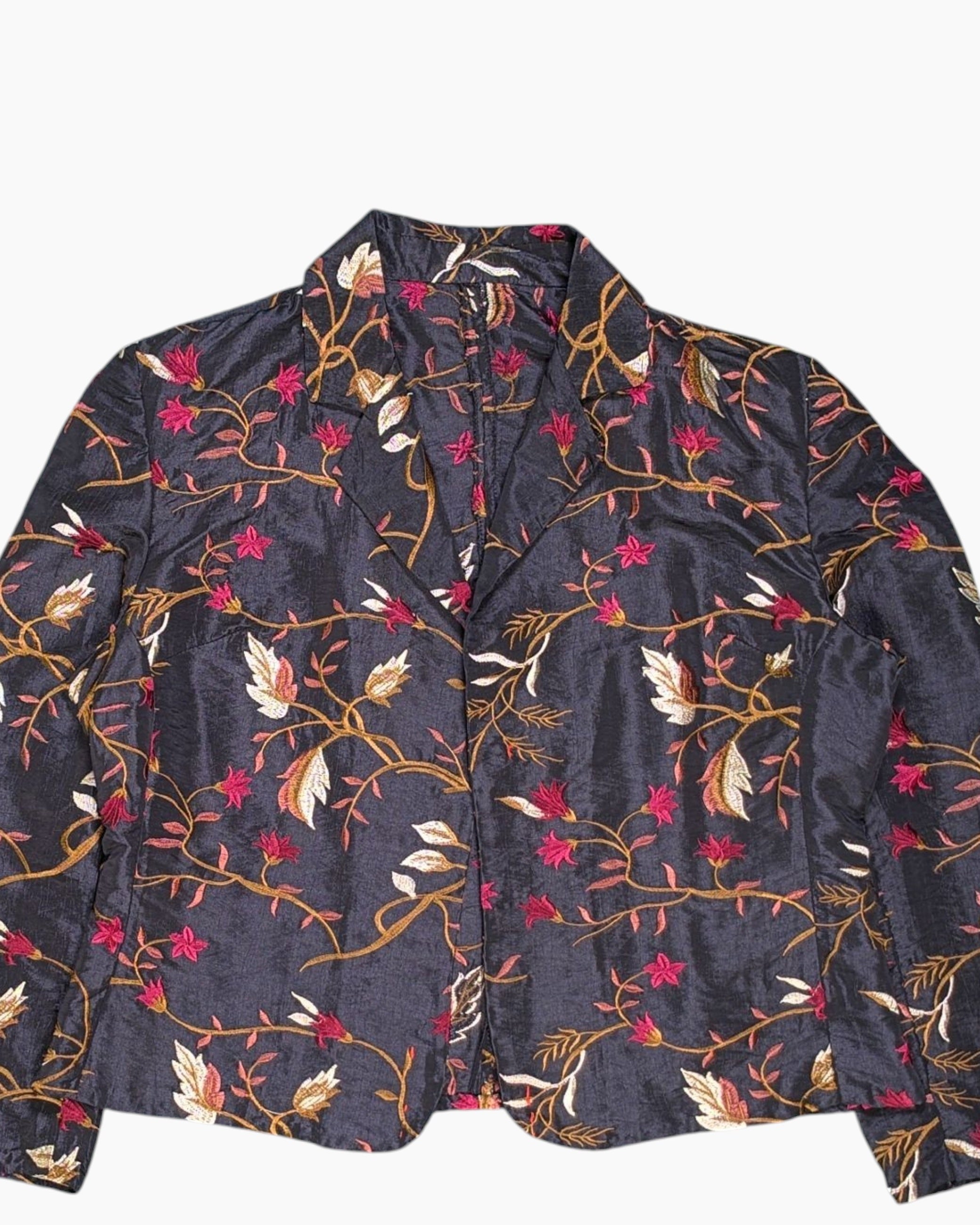 Front-detail-1 Vintage 80s/90s Unknown Bomber Jacket – Floral Embroidered Crop