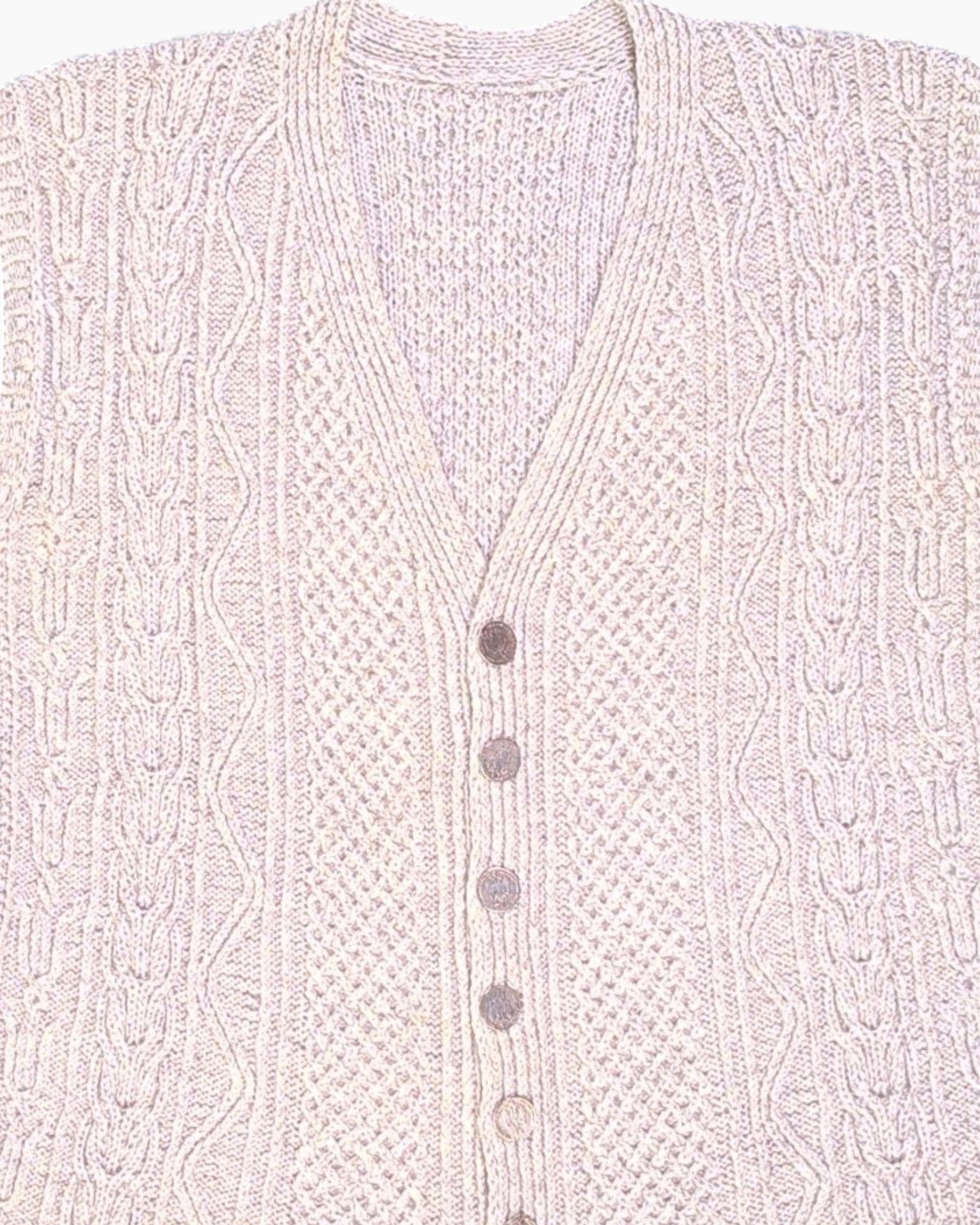 Front-detail-1 Vintage 80s/90s Button-Front Cable Knit Vest – Cream Aran (XL)