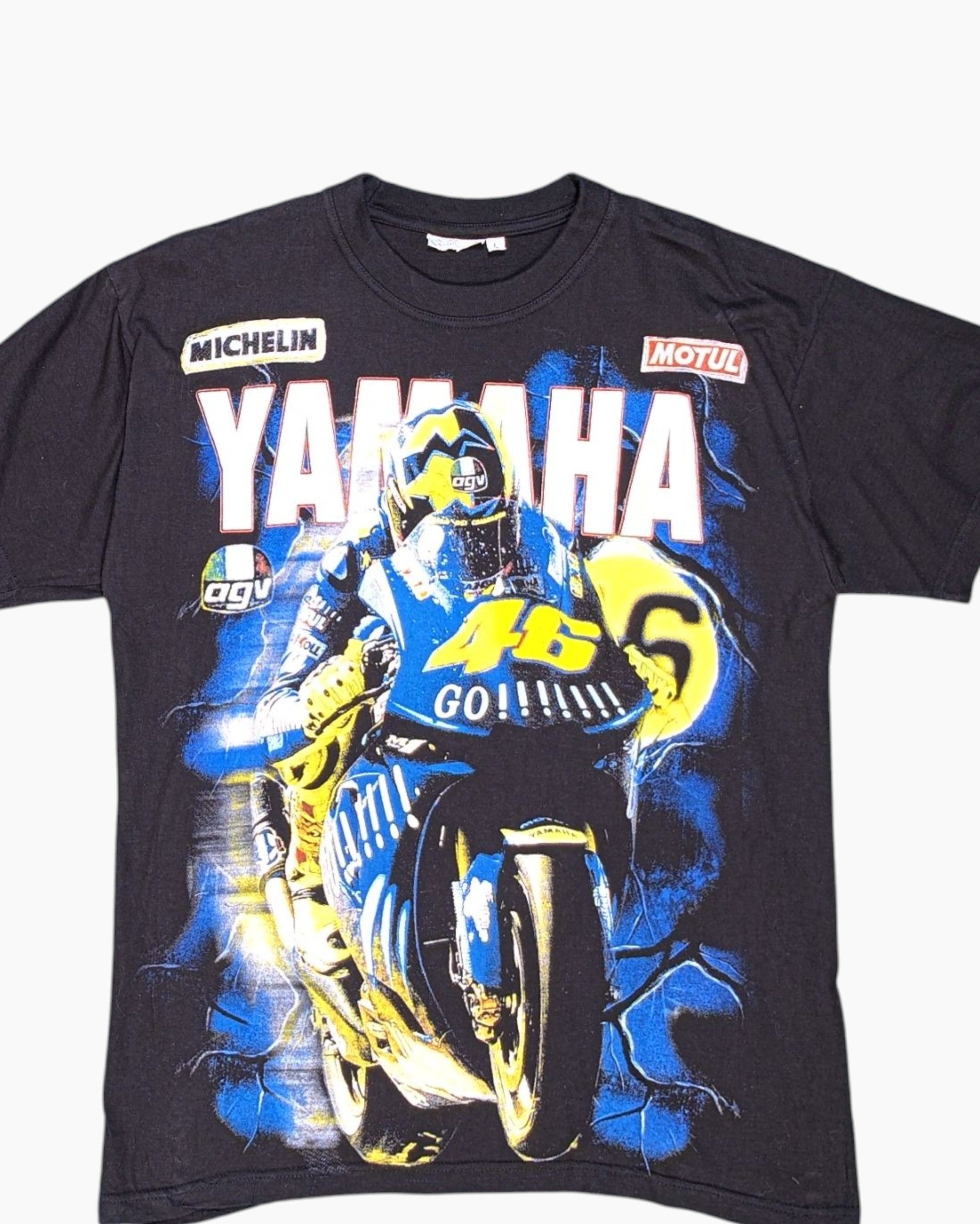 Front-detail-1 Vintage Y2K Unknown Graphic T-Shirt – Black Yamaha Racing Print