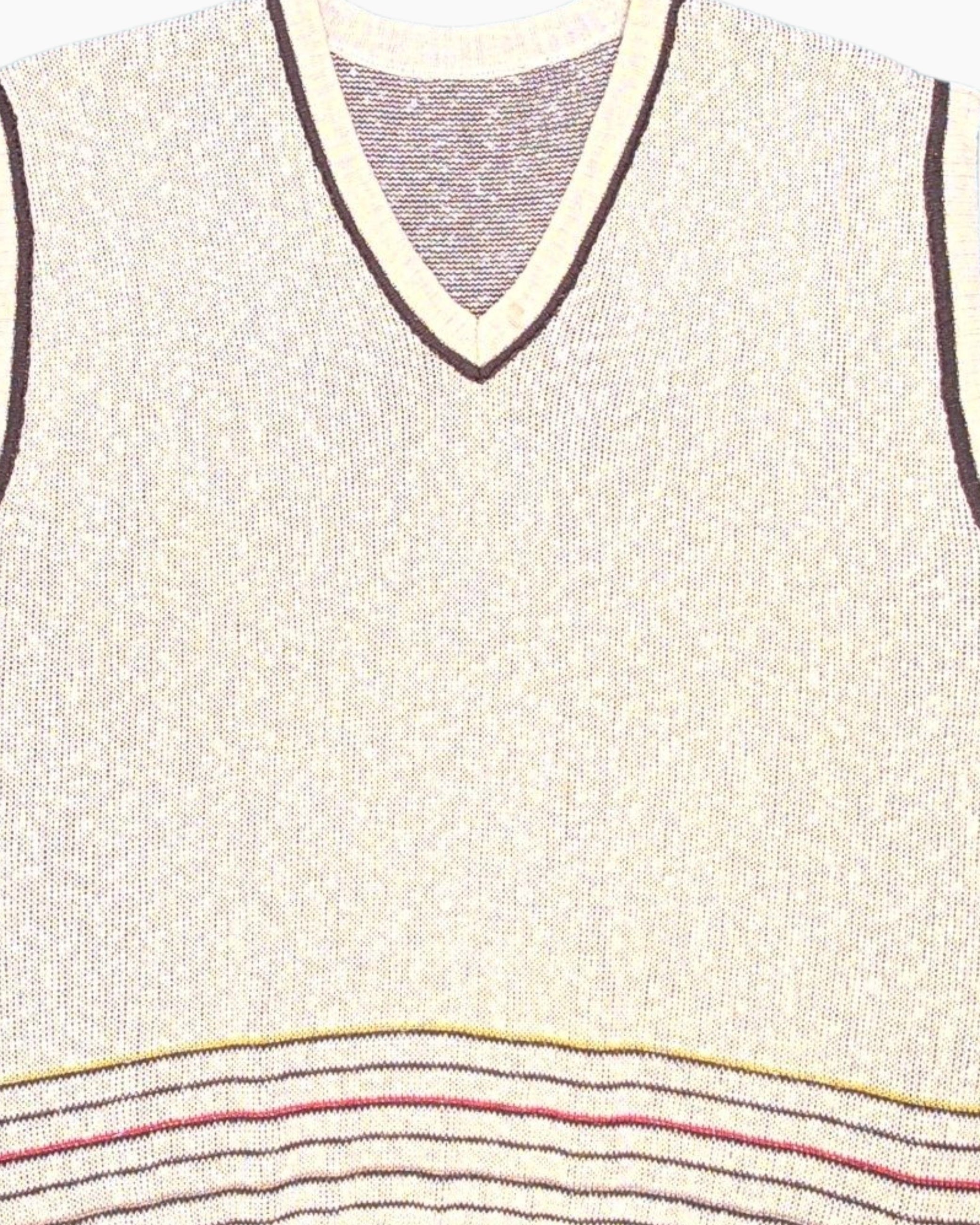 Front-detail-1 Vintage 70s Knit Vest – Cream Striped Trim (Preloved, US XL)