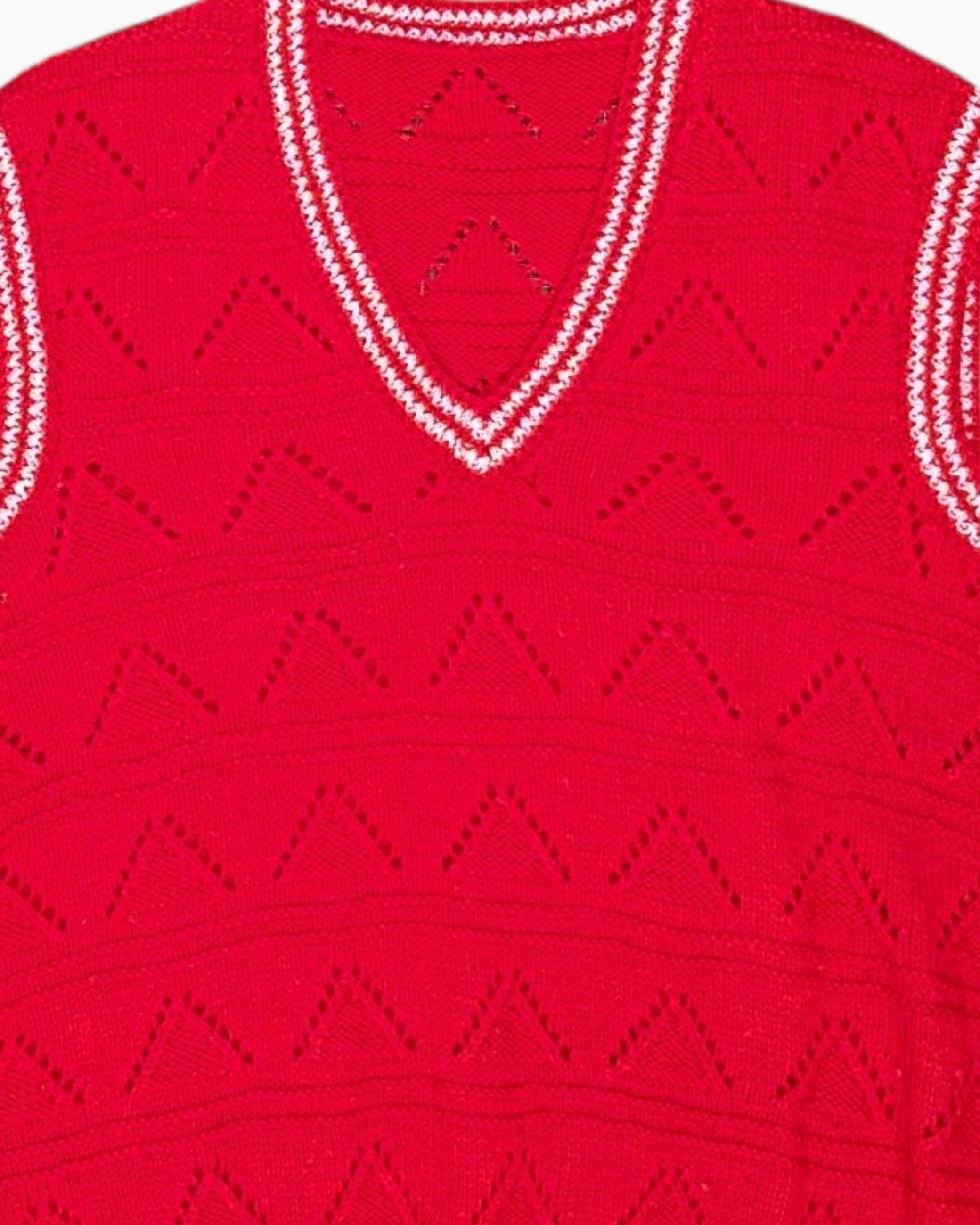 Front-detail-1 Vintage 70s/80s Unknown Pullover Sweater Vest – Red Pointelle Chevron