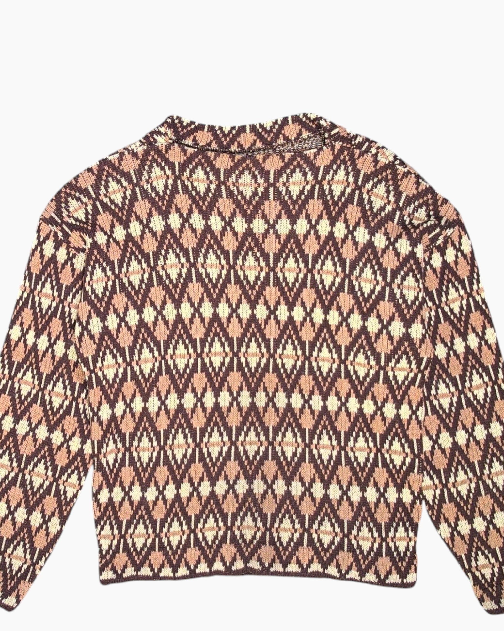 Front-detail-1 Vintage 80s Unknown Pullover Sweater – Multicolor Jacquard (S)