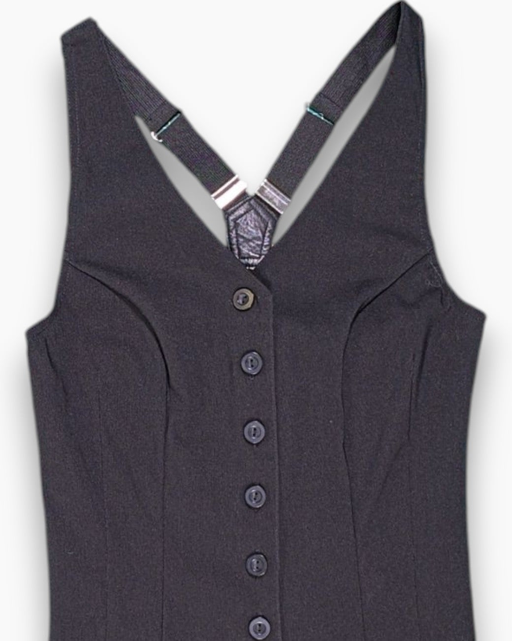 Front-detail-1 Vintage Y2K Sleeveless Button Front Top – Black Cropped Halter