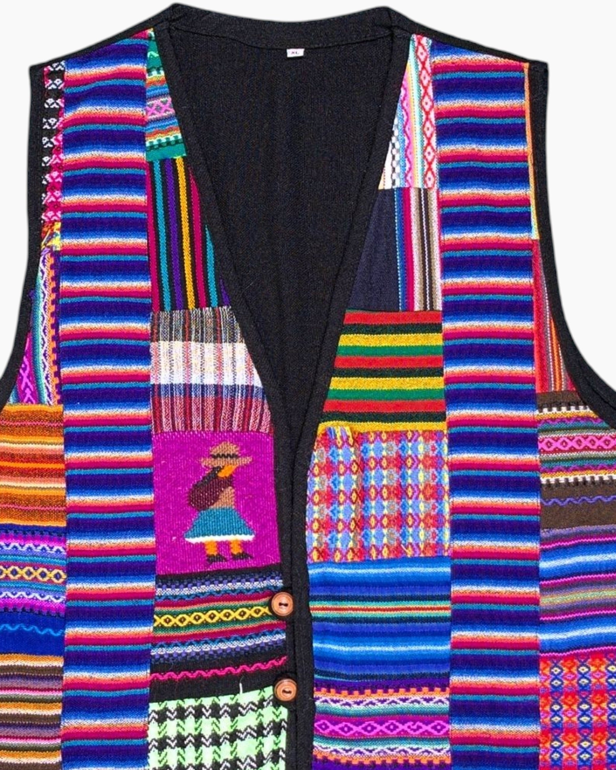 Front Detail 1 Vintage 80s/90s Unknown Vest – Multicolor Patchwork Front