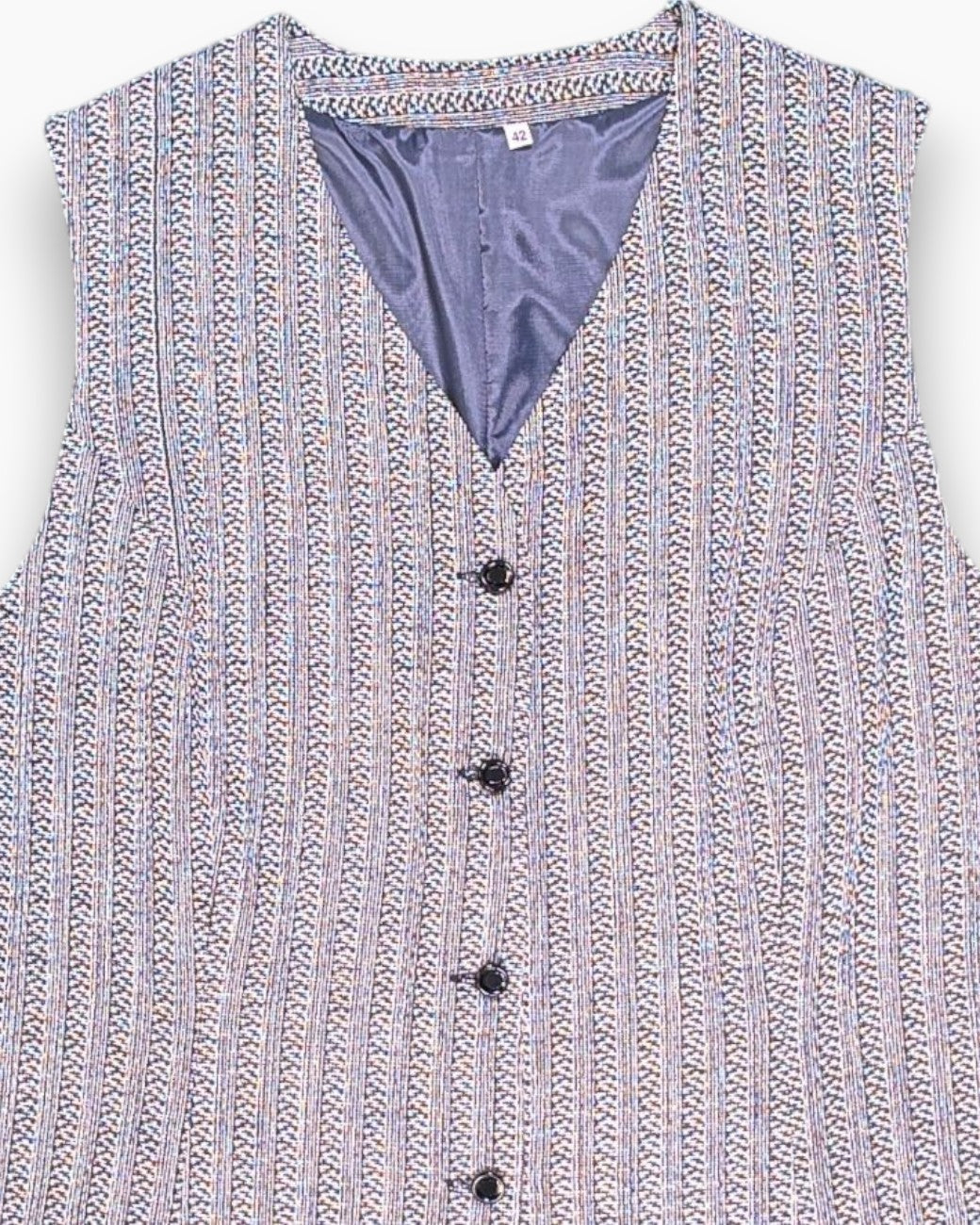 Front-detail-1 Vintage 80s/90s Unknown Vest – Black Jacquard Tweed Waistcoat