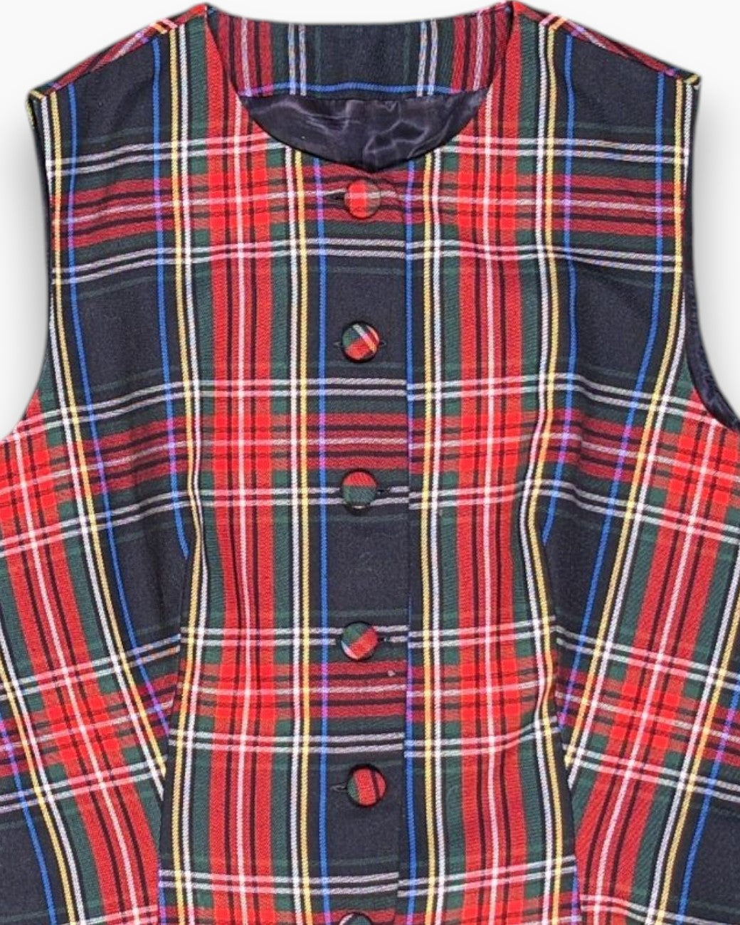 Front-detail-1 Vintage 80s/90s Unknown Vest – Checkered Tartan (Size S)