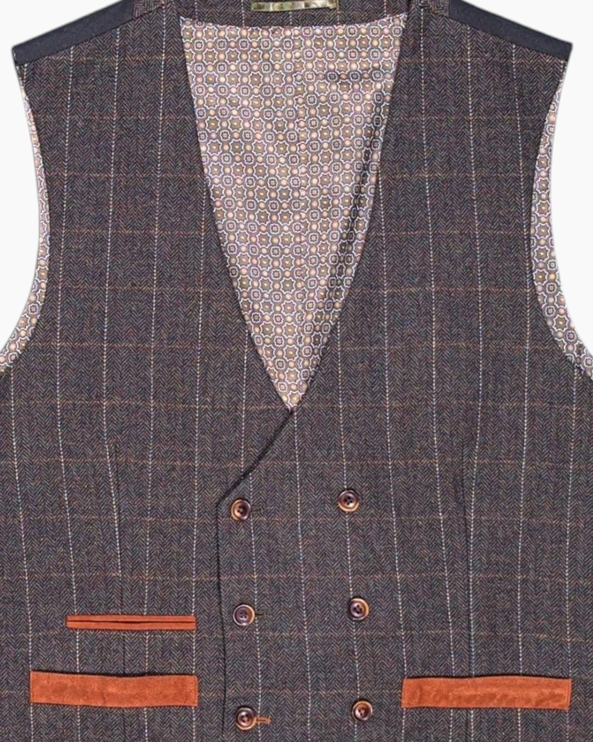 Front-detail-1 Pre-owned Unknown Vest – Brown Tweed Double-Breasted