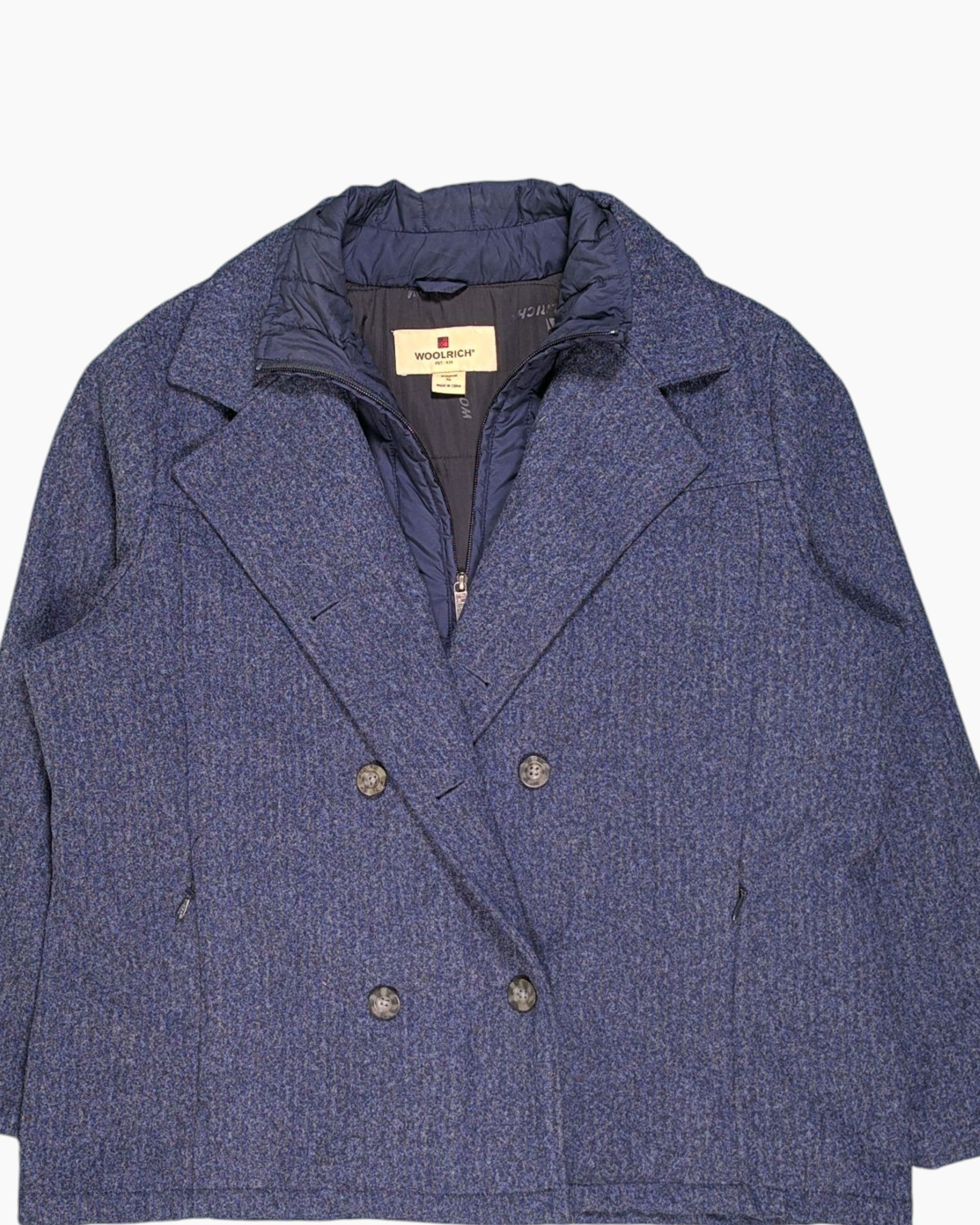 Front-detail-1 Pre-owned WOOLRICH Peacoat (Double-breasted Wool Coat) – Navy Quilted Lining