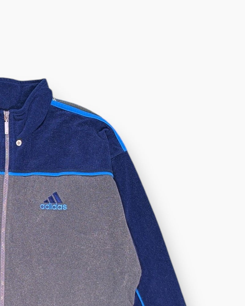 Front-detail-2 Vintage Y2K adidas Zip-up Hoodie – Blue with Contrast Piping