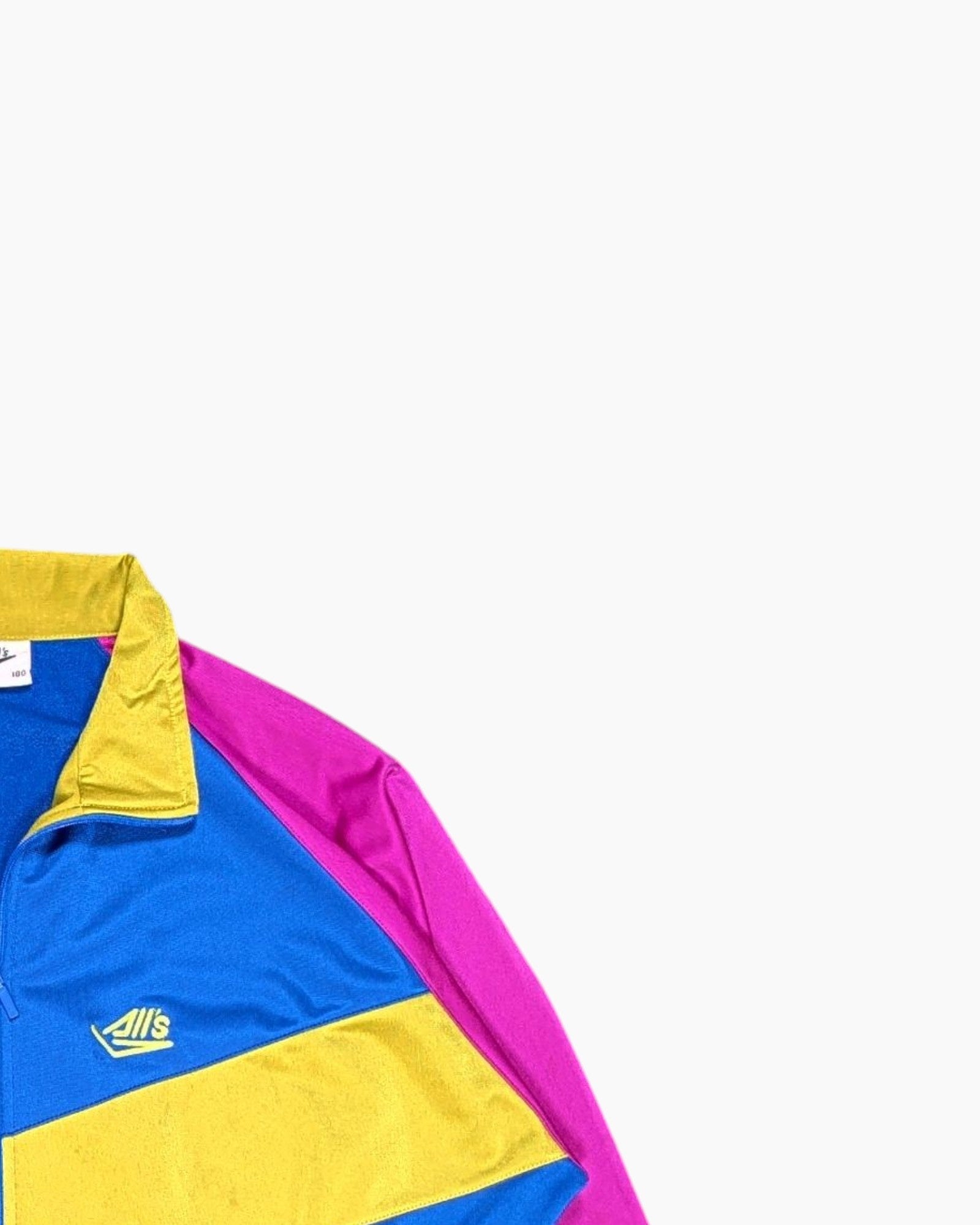 Front-detail-2 Vintage 80s/90s All's Track Jacket – Multicolor Colorblock