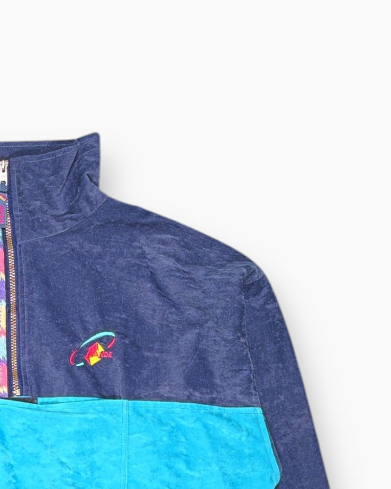 Front-detail-2 Vintage 80s/90s ANDE LEISURE LINE Pullover Sweater – Blue Turquoise Panel