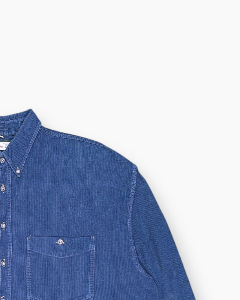 Front-detail-2 Vintage 80s/90s Angelo Litrico Button-Down Shirt – Blue Overdyed (Preloved)