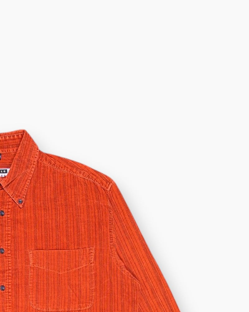 Front-detail-2 Vintage 90s Angelo Litrico Button-Down Shirt – Orange Rust Micro-Texture