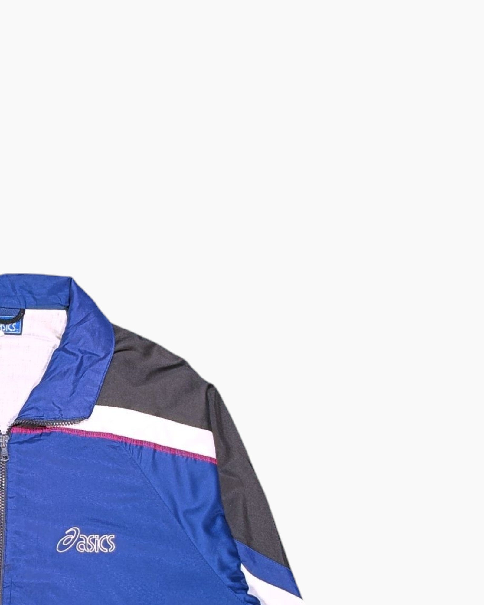 Front-detail-2 Vintage 80s/90s Asics Track Jacket – Blue Colorblock Piping