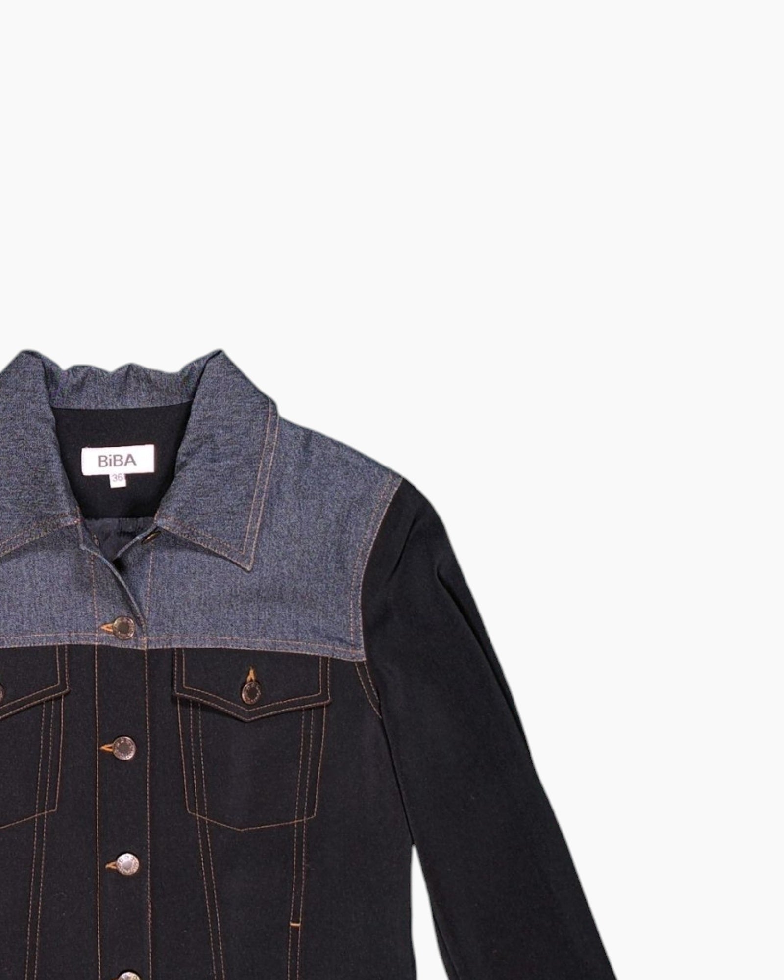 Front Detail 2 Pre-owned BiBA Denim Jacket – Black Contrast Stitching