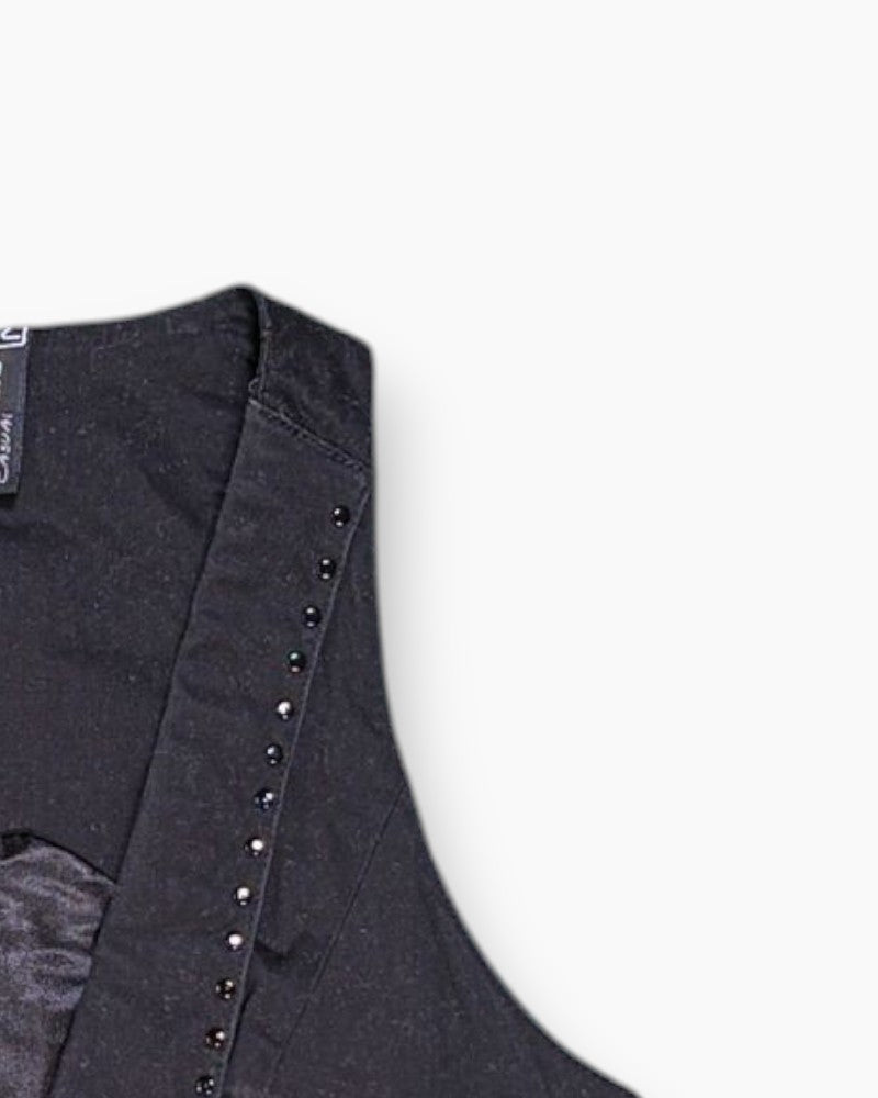 Front-detail-2 Pre-owned Blind Date Vest – Black V-neck Buttoned