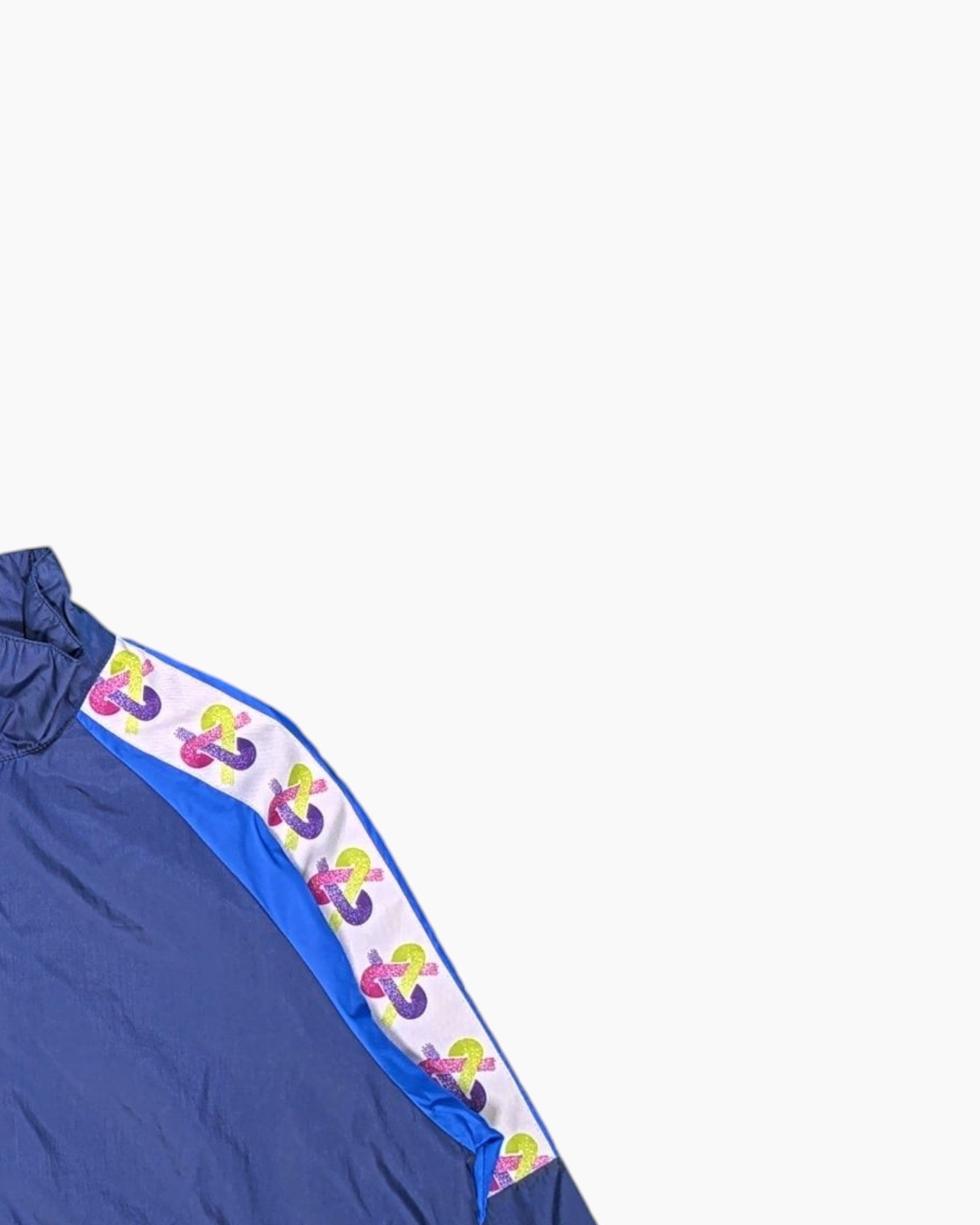 Front-detail-2 Vintage 80s/90s BRUGI Windbreaker Jacket – Navy Colorblock with Striped Tape