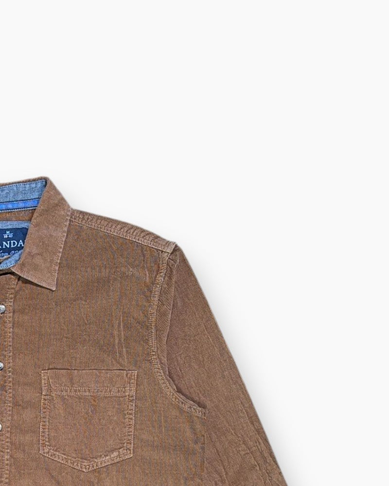 Front-detail-2 Pre-owned CANDA Button-Down Shirt – Brown Cotton (M / 39-40)