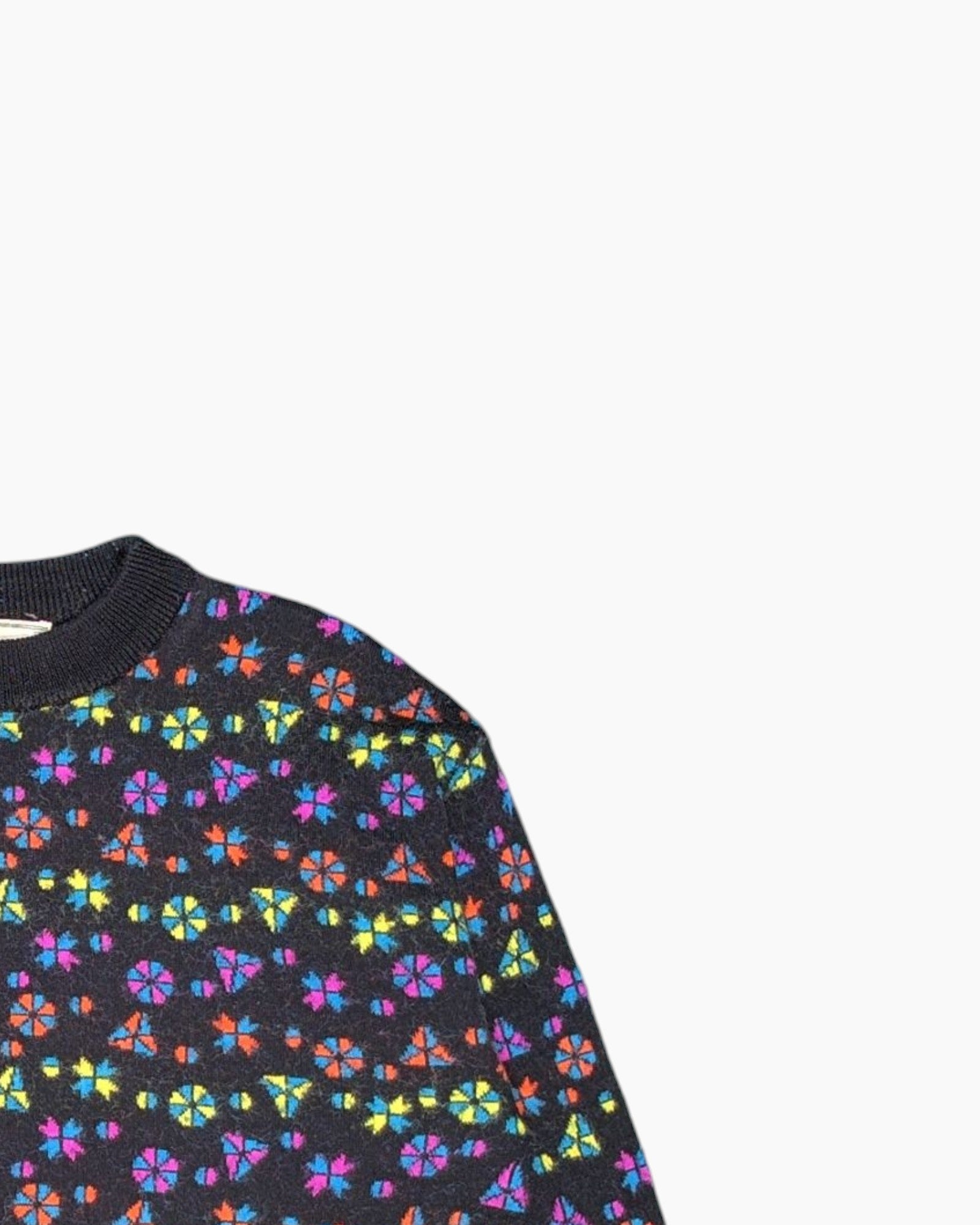 Front-detail-2 Vintage 80s/90s Carlo Colucci Pullover Sweater – Black Neon Geometric