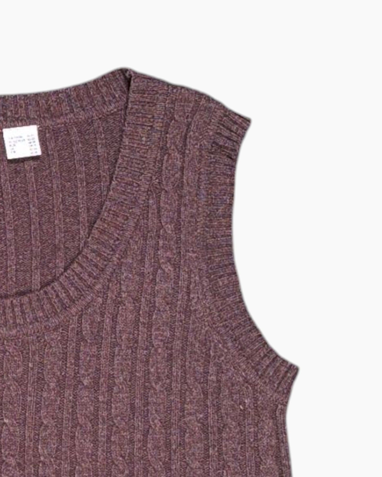 Front-detail-2 Vintage 80s/90s CASUAL WEAR Sleeveless Knit Top – Brown Rib Knit