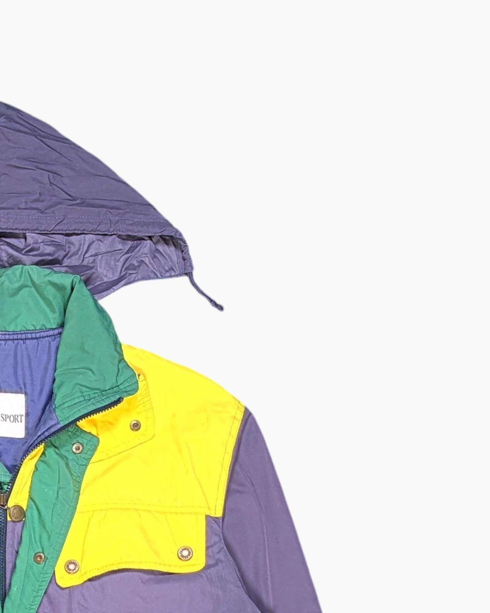Front-detail-2 Vintage 80s/90s Cerruti 1881 Sport Hooded Anorak Jacket – Purple Colorblock