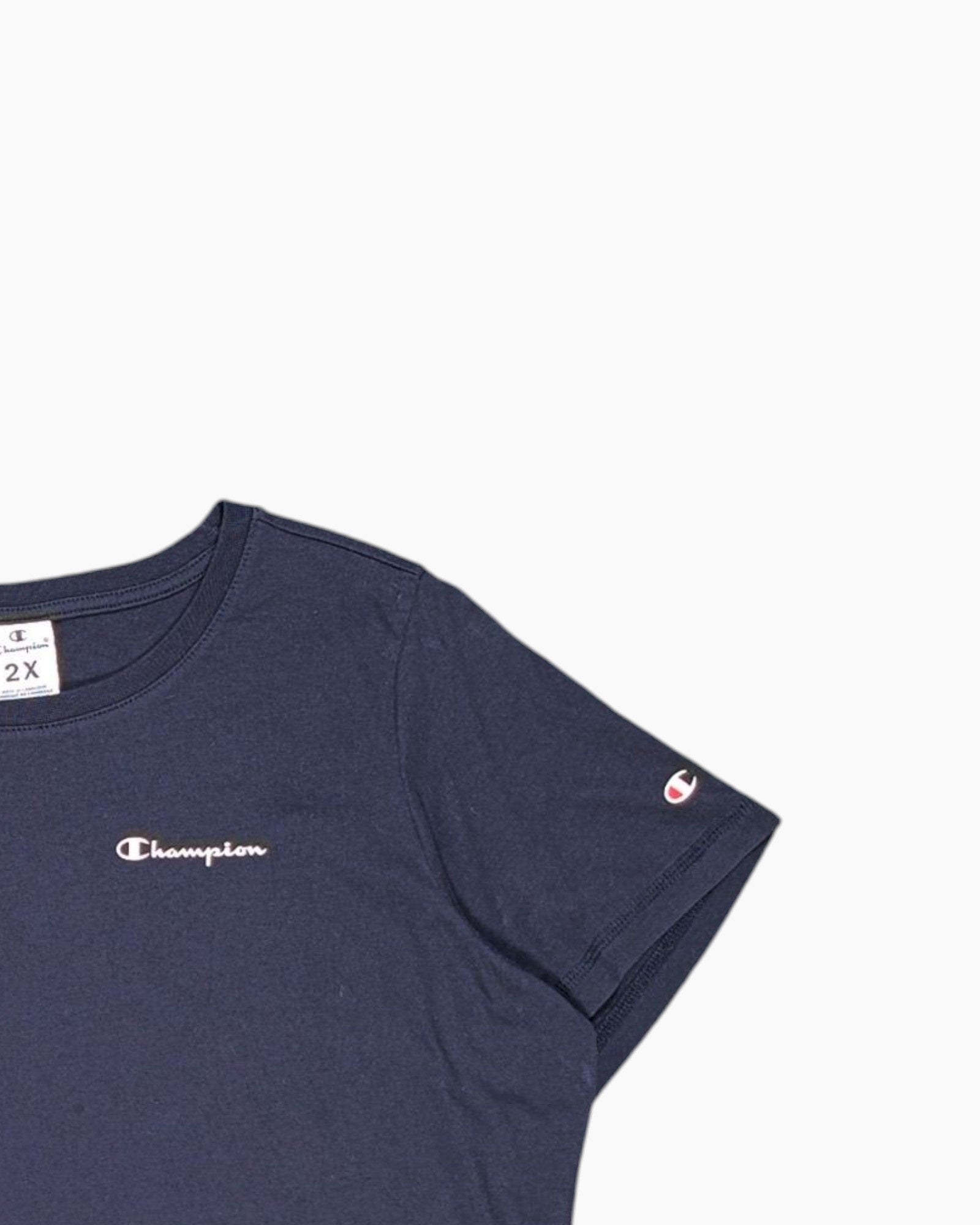 Front-detail-2 Pre-owned Champion Graphic T-Shirt – Navy Embroidered Logo