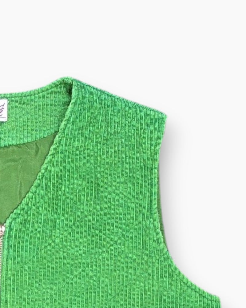 Front-detail-2 Vintage 90s colours of the world Vest – Green Cropped Chenille