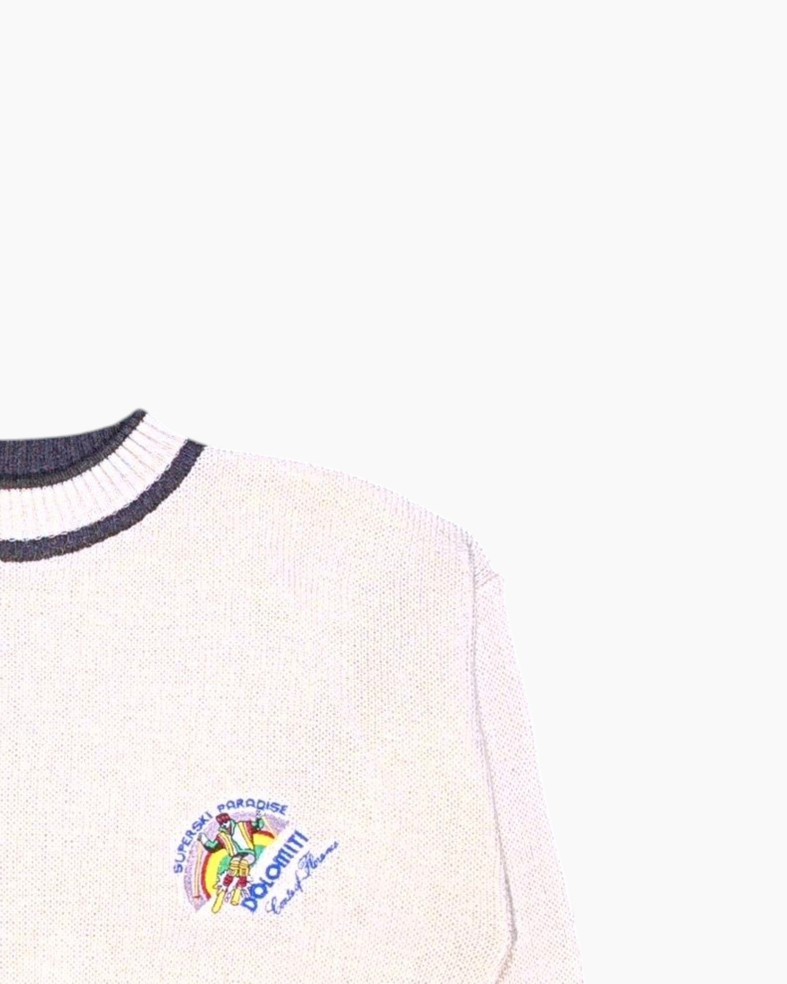 Front-detail-2 Vintage 80s/90s Conte of Florence Pullover Sweater – Cream Contrast Trim