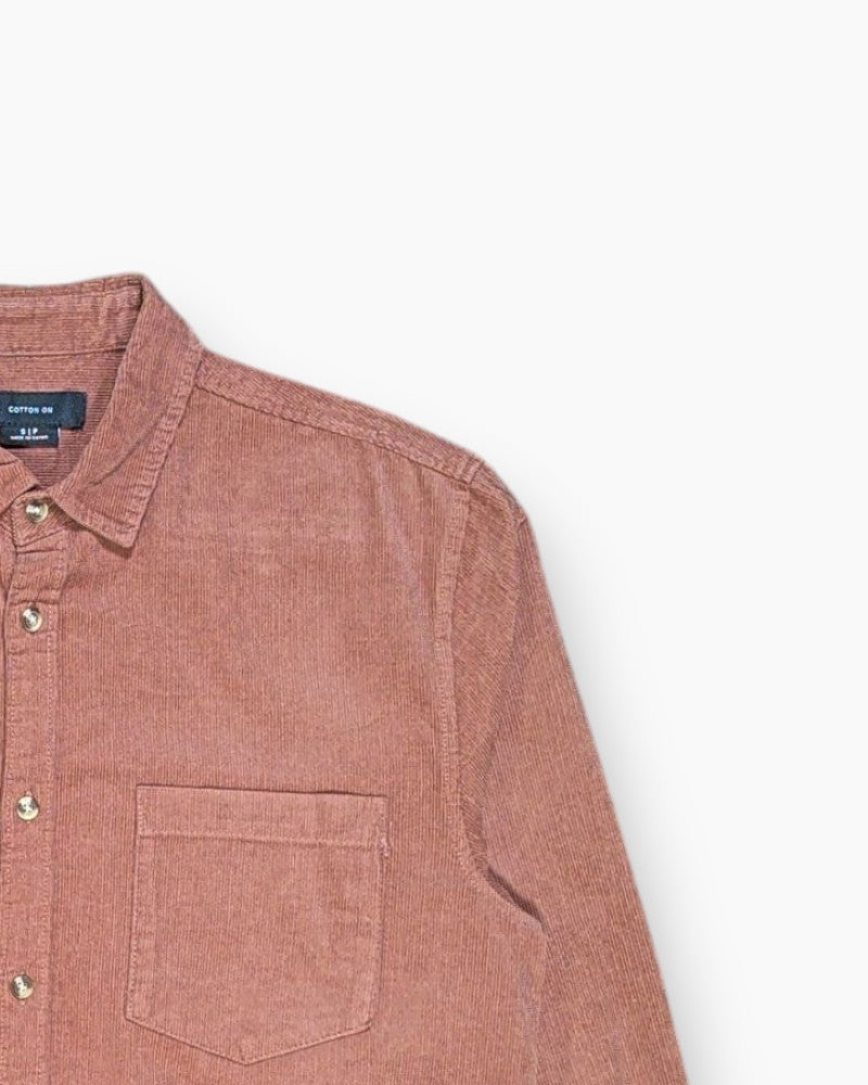 Front-detail-2 Pre-owned COTTON ON Button-Down Shirt – Brown Corduroy (Size S)