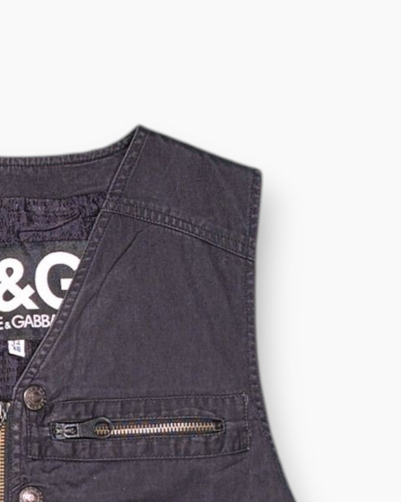 Front-detail-2 Vintage Y2K DOLCE & GABBANA Vest – Black Cropped Utility