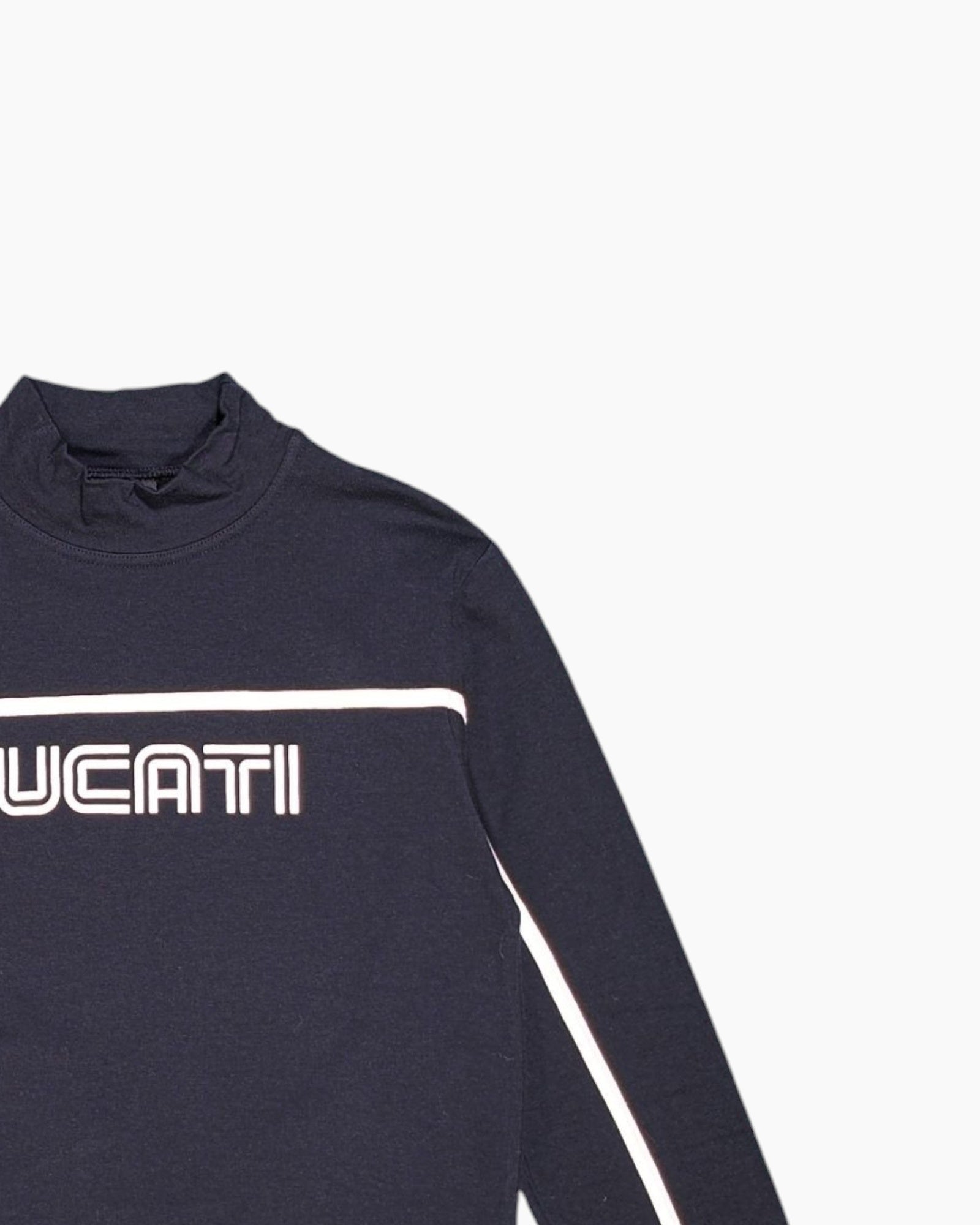 Front-detail-2 Pre-owned DUCATI Long Sleeve T-Shirt – Black Contrast Stripe