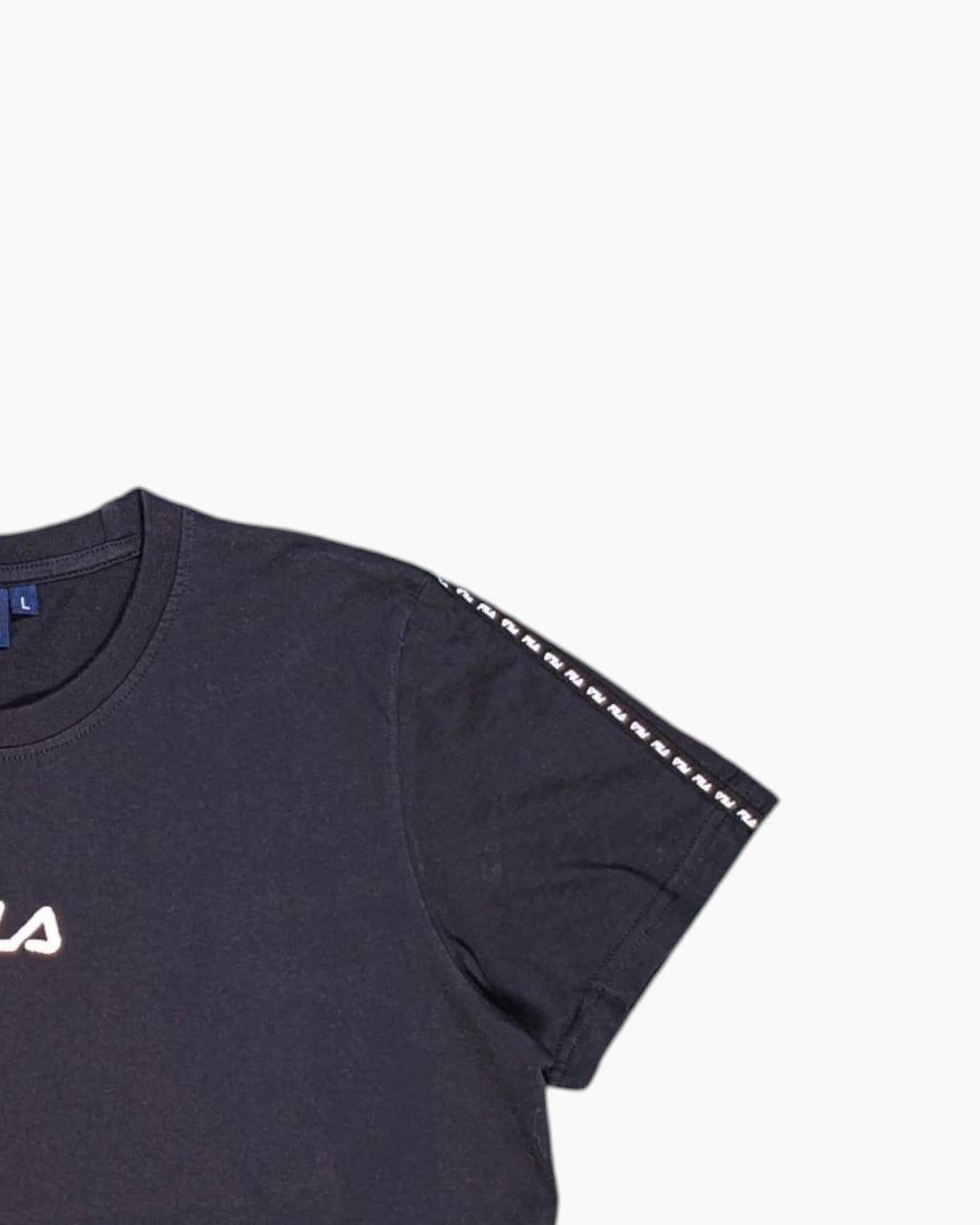 Front-detail-2 Pre-owned FILA Graphic T-Shirt – Black F-box Chest Logo