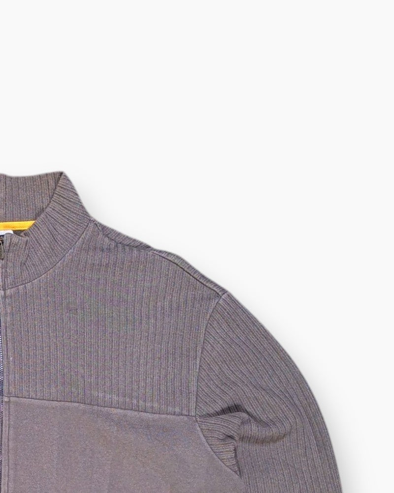 Front-detail-2 Pre-owned FILA Zip-up Sweater – Brown Ribbed Panels