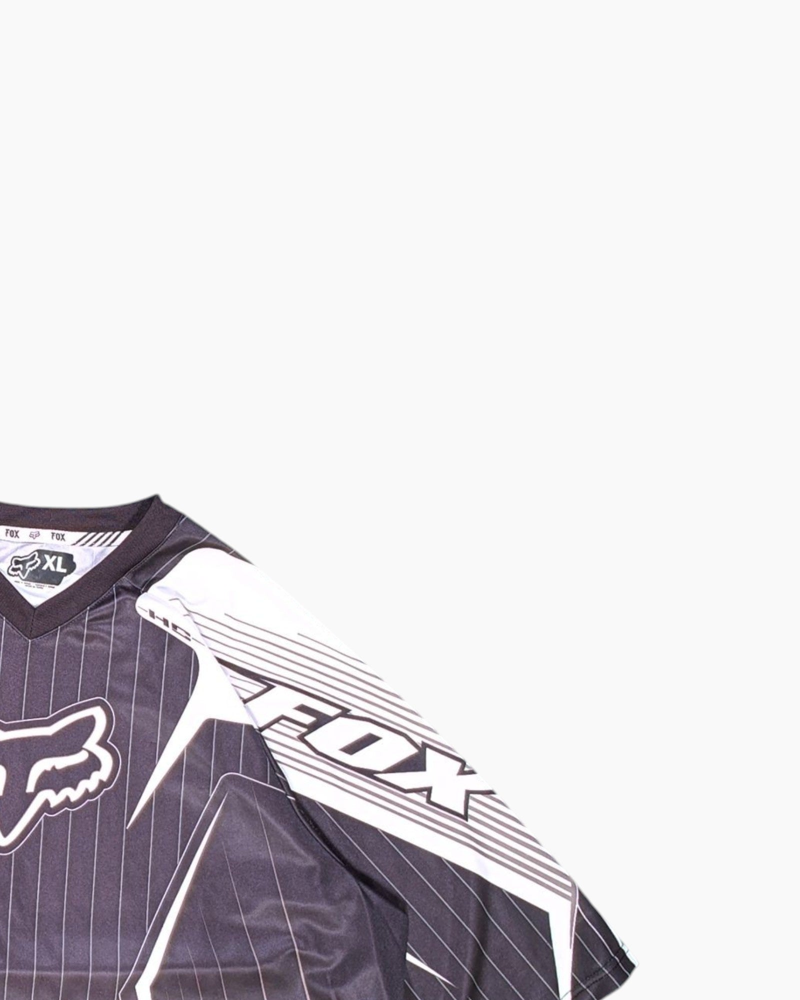 Front-detail-2 Vintage 2000s FOX Motocross Jersey – Black Graphic Logo