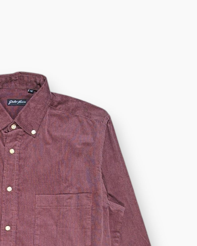 Front-detail-2 Pre-owned Giulio Terrini Button-Down Shirt – Brown (M)