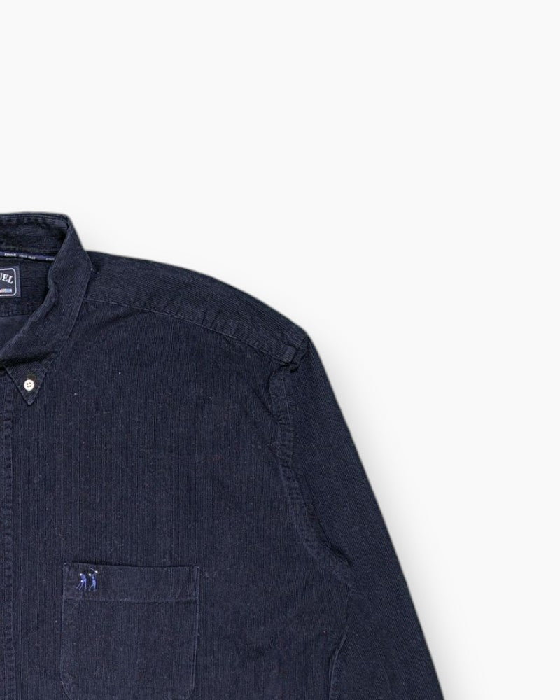 Front-detail-2 Vintage 90s JEZEQUEL Button-Down Shirt – Navy Argyle Embroidery