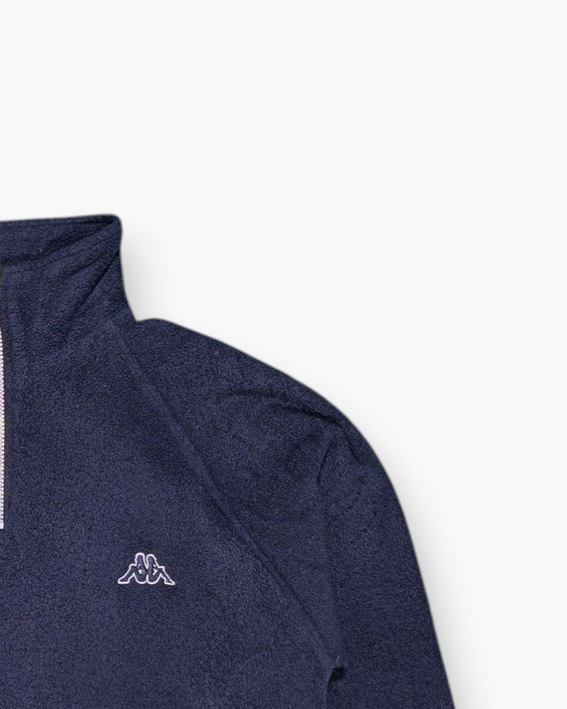 Front-detail-2 Vintage Y2K Kappa Pullover Sweatshirt (1/4 Zip) – Navy Microfleece