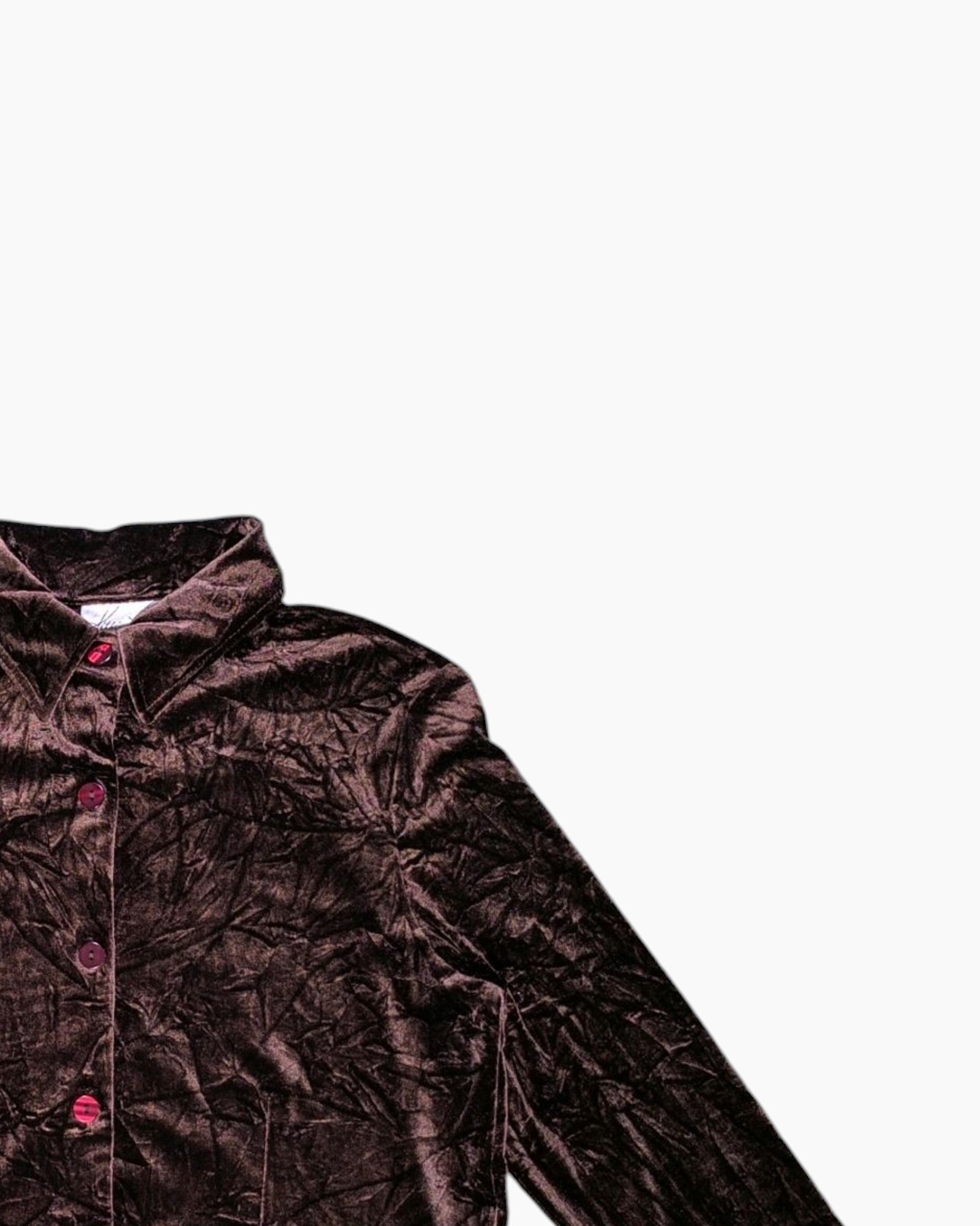 Front-detail-2 Vintage Y2K Kathie Lee Collection Button-Down Shirt – Brown Crushed Velvet