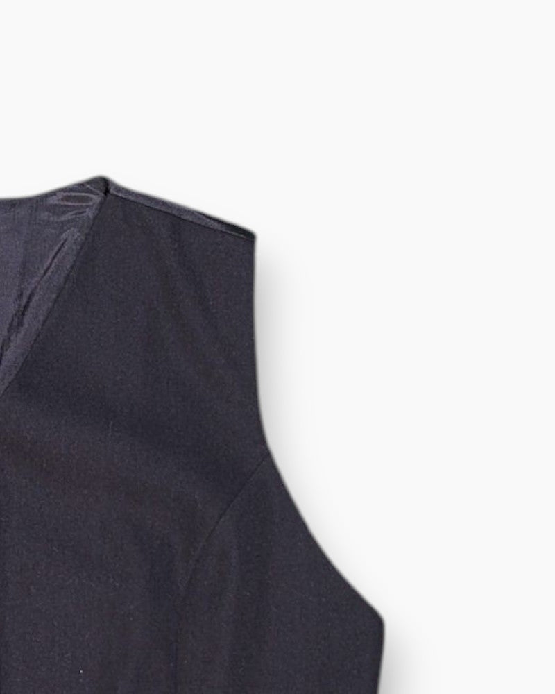 Front-detail-2 Vintage 80s/90s Kitre Waistcoat / Vest – Black Tailored Pointed Hem