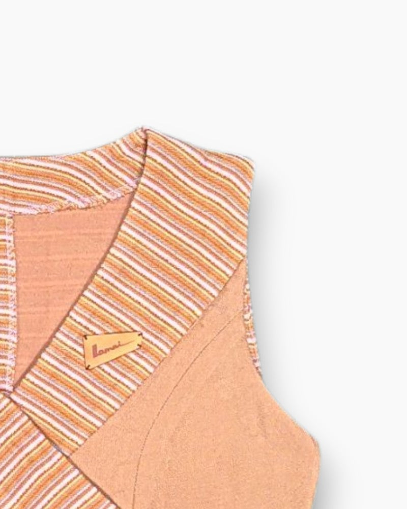 Front-detail-2 Vintage 70s Lamai Sleeveless Top – Striped Rust Orange Chevron