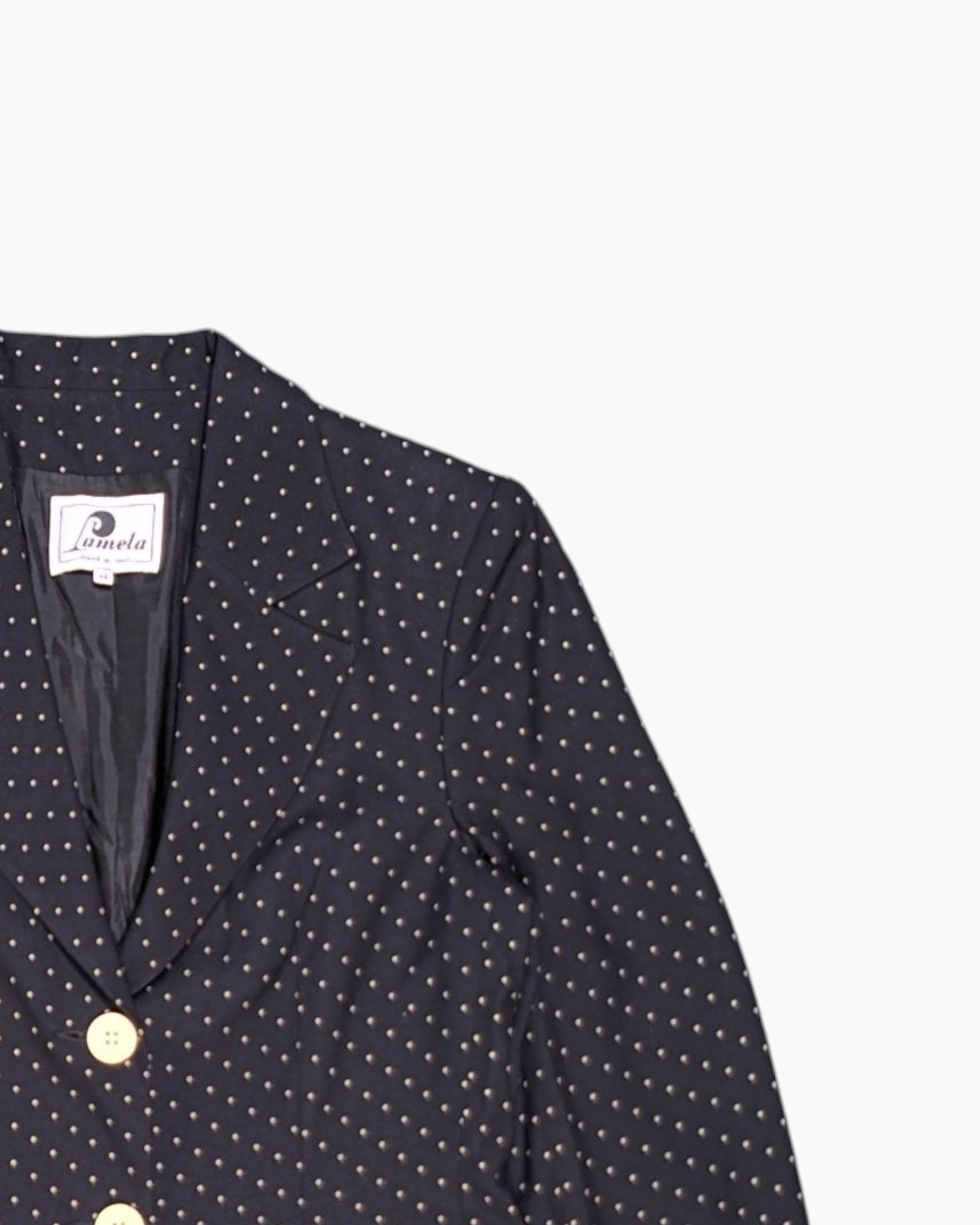 Front-detail-2 Vintage 80s/90s Lamela Blazer – Polka-dot Tailored Sport Jacket