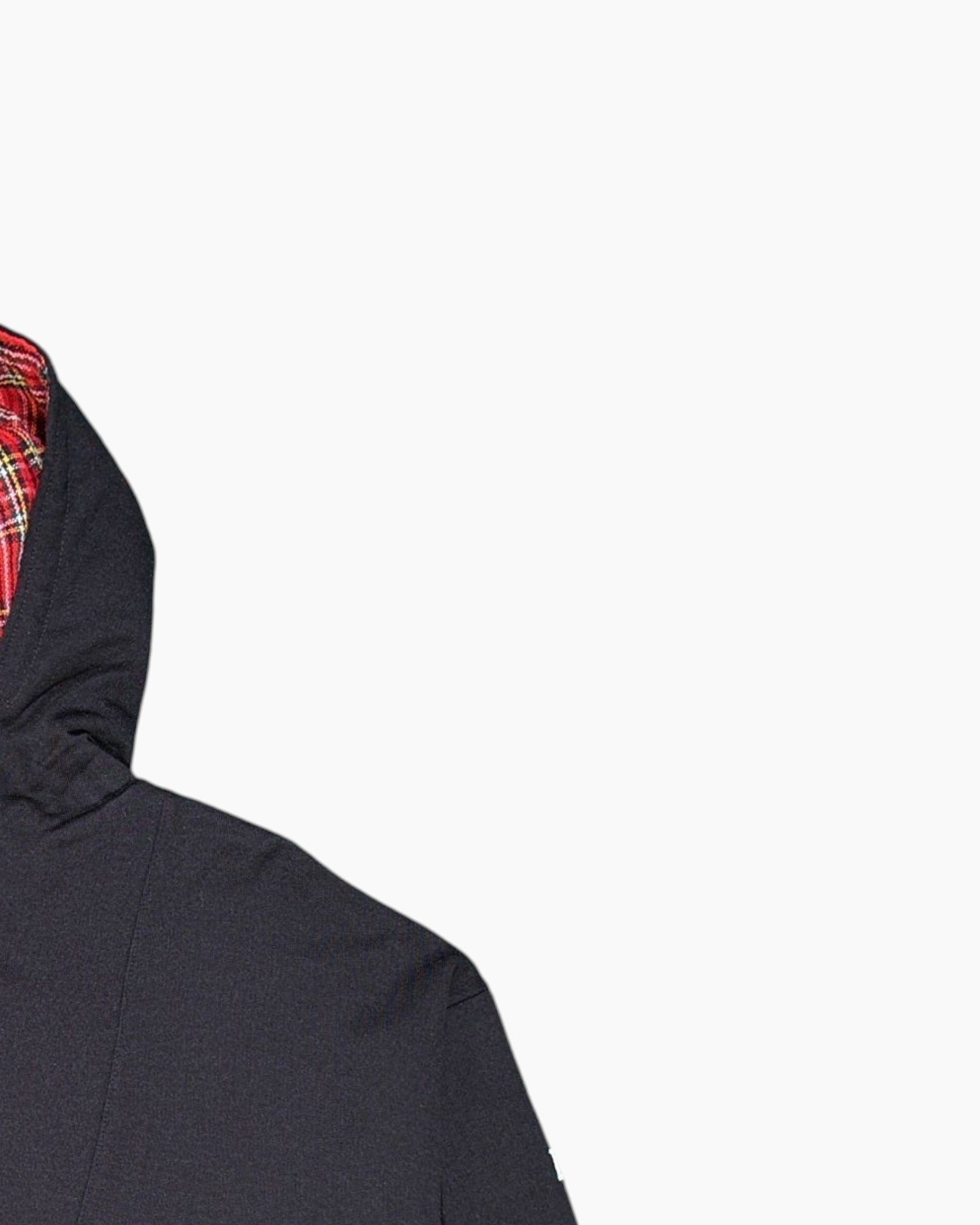 Front-detail-2 Vintage 80s/90s Lonsdale London Pullover Hoodie – Black Tartan Lining